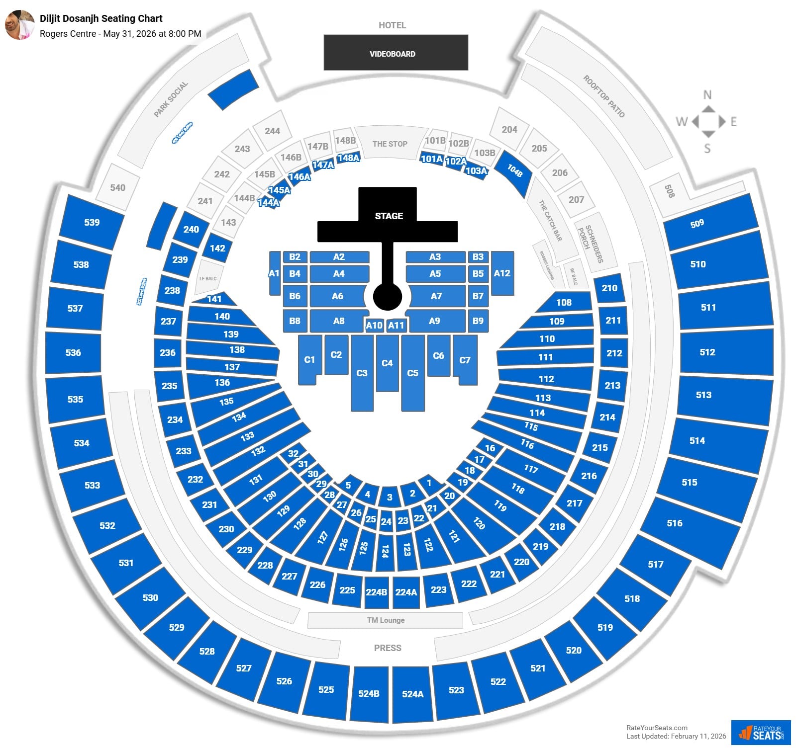 Diljit Dosanjh seating chart Rogers Centre