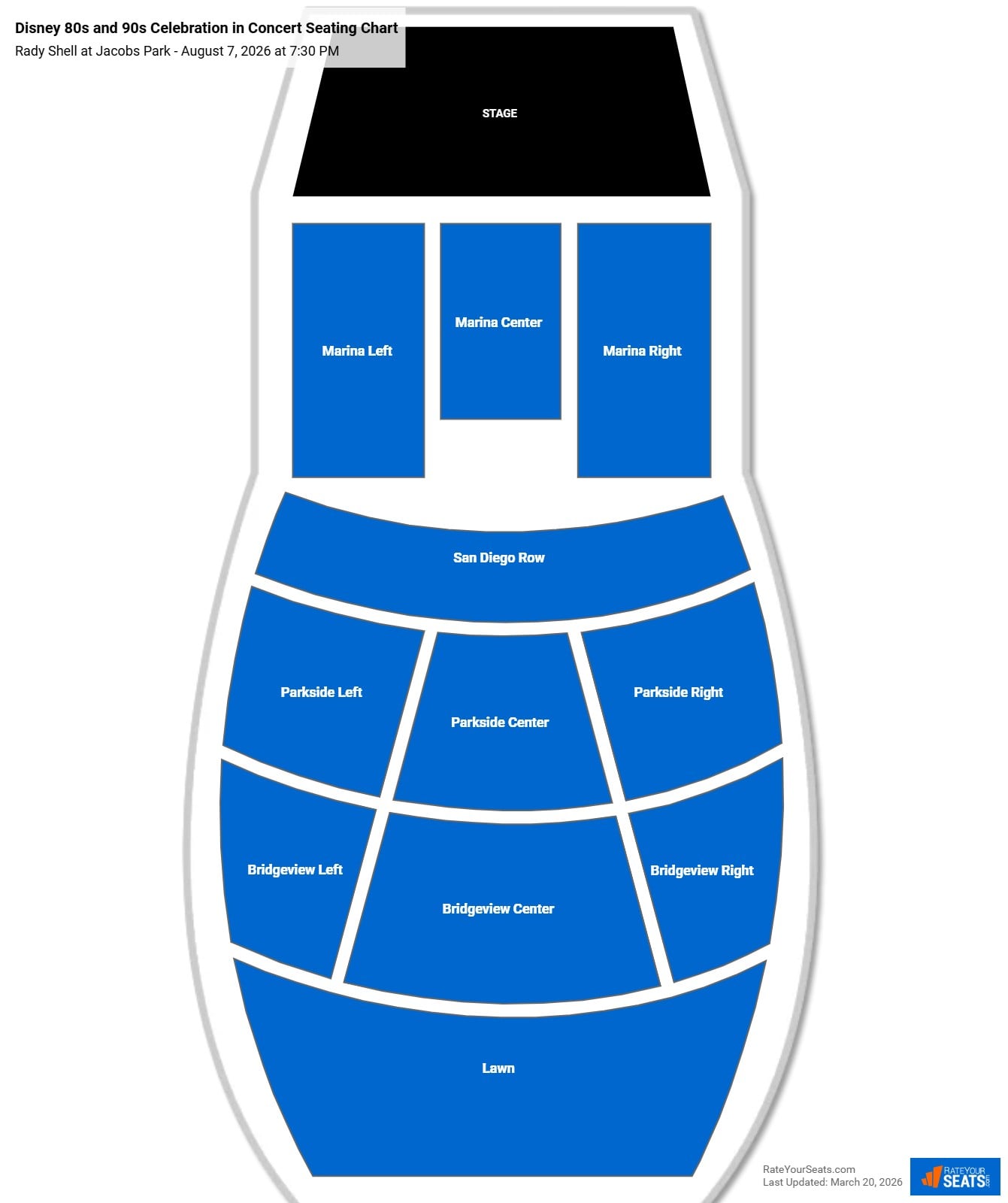 Disney 80s and 90s Celebration in Concert seating chart Rady Shell at Jacobs Park