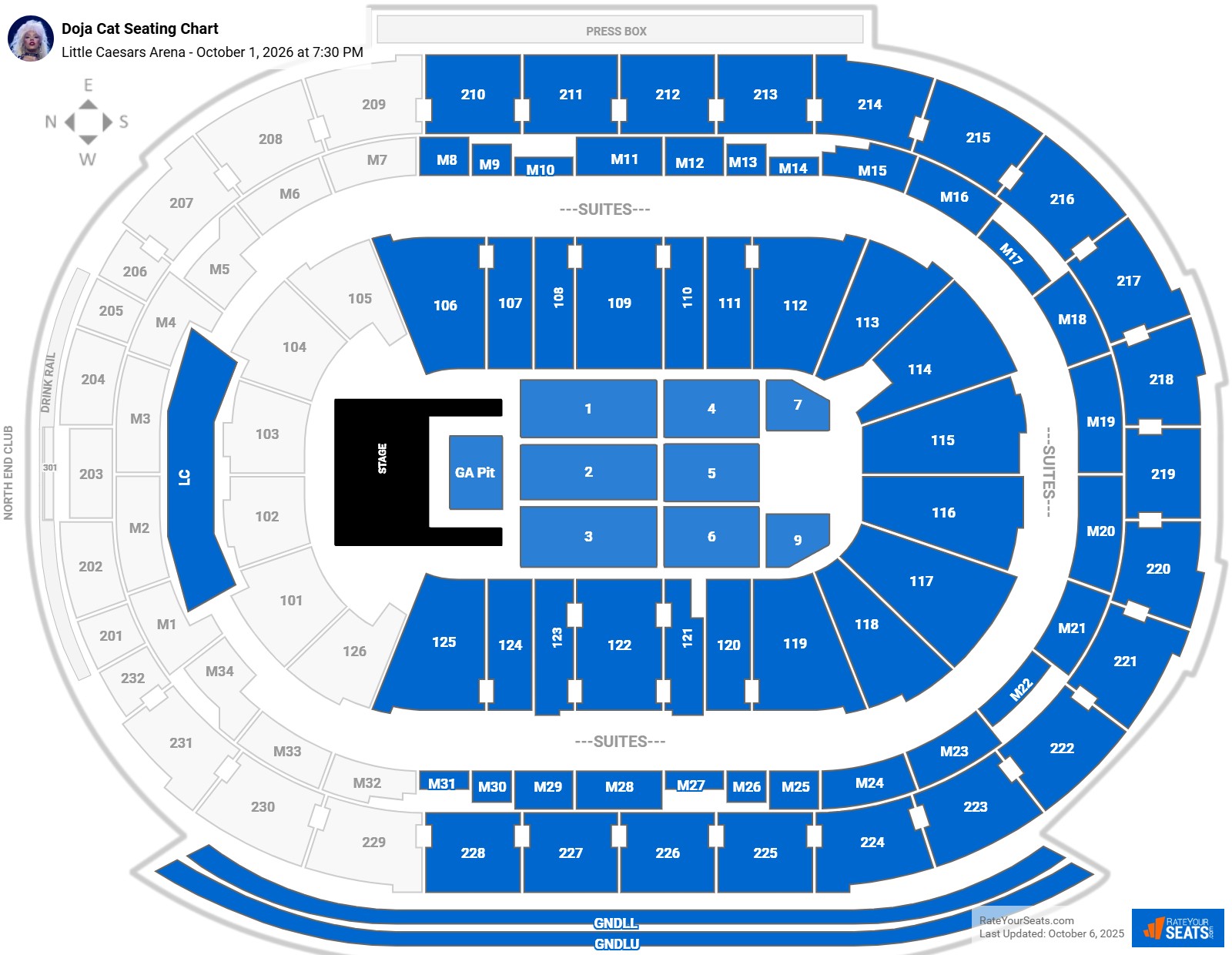Doja Cat seating chart Little Caesars Arena