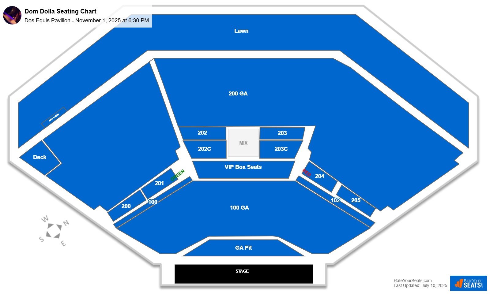 Dom Dolla seating chart Dos Equis Pavilion