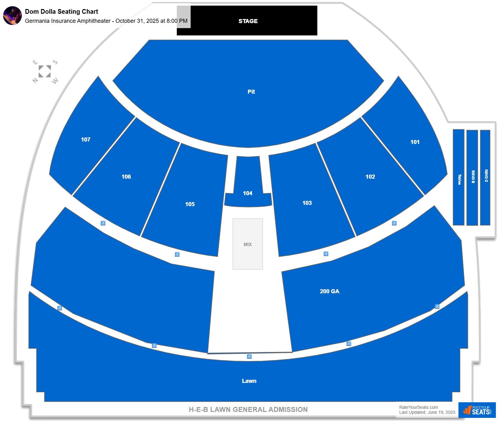 Dom Dolla seating chart Germania Insurance Amphitheater