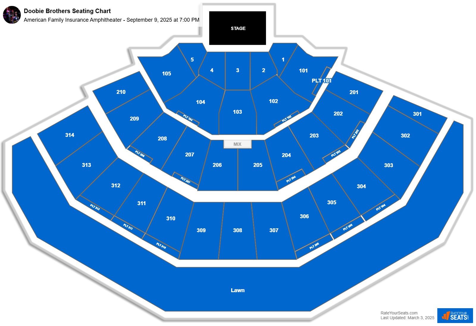 Doobie Brothers seating chart American Family Insurance Amphitheater