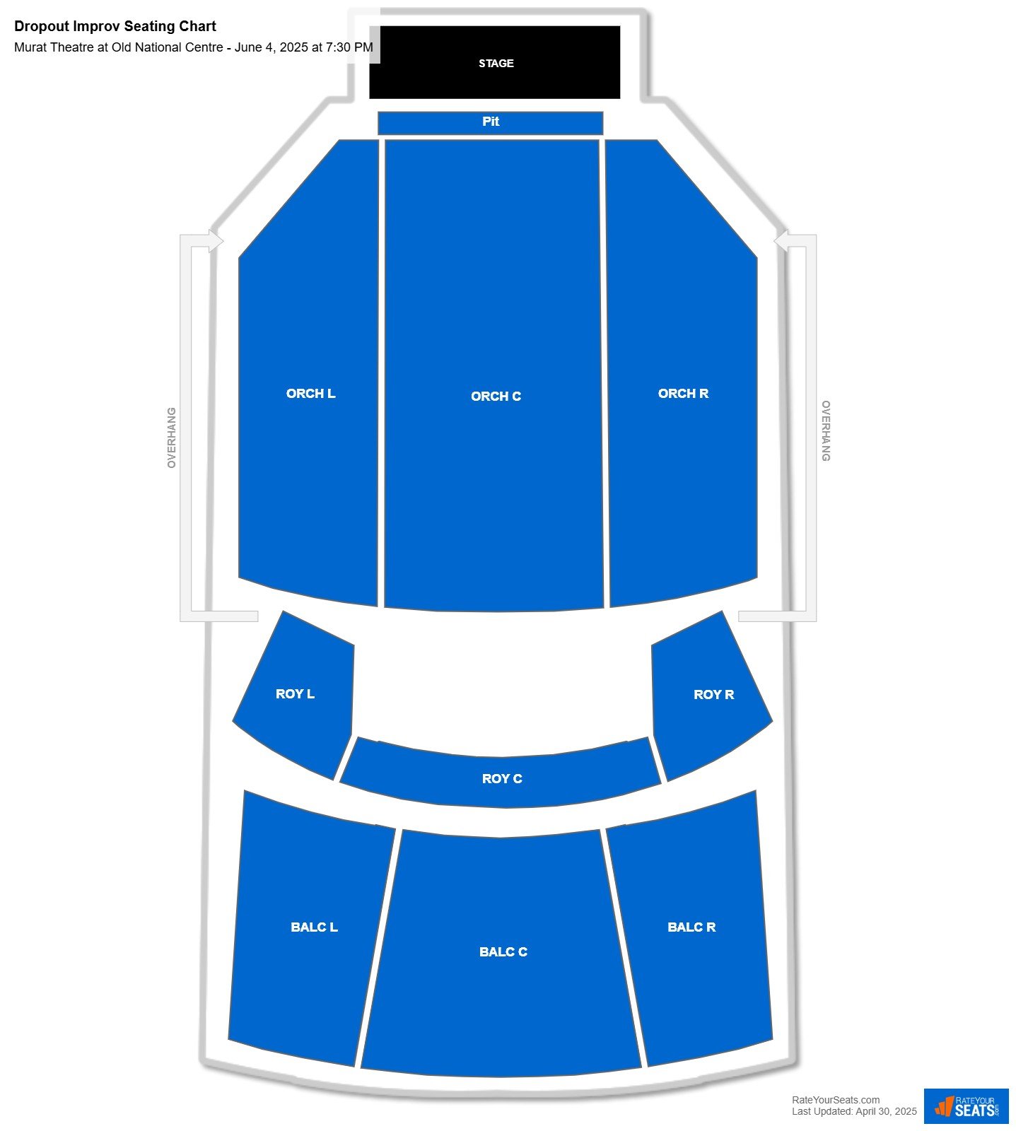Dropout Improv seating chart Murat Theatre at Old National Centre