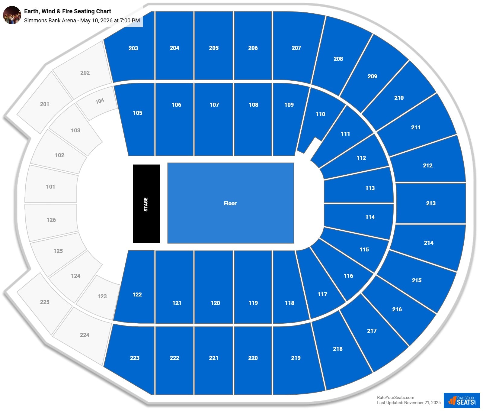 Earth, Wind & Fire seating chart Simmons Bank Arena