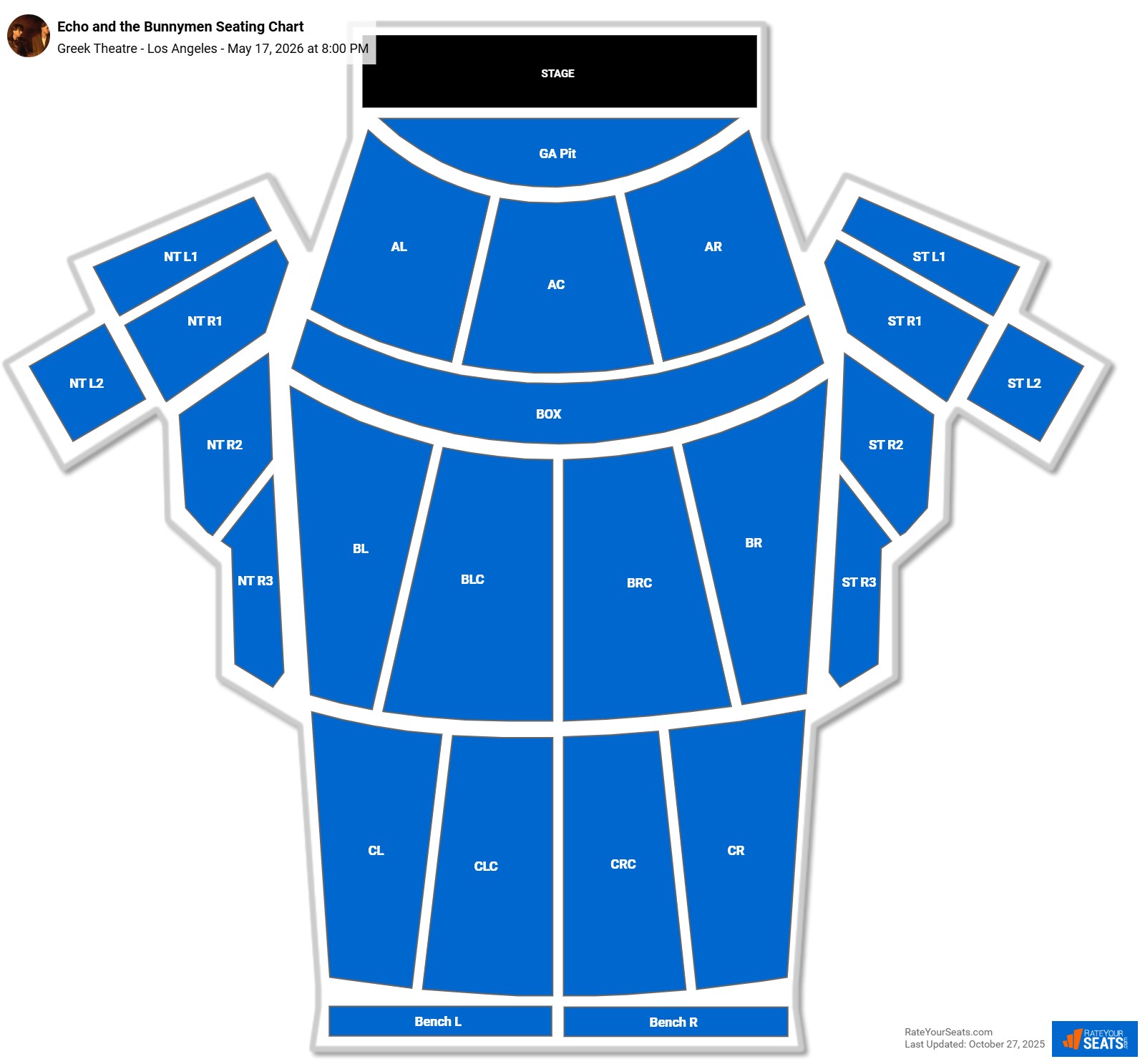 Echo and the Bunnymen seating chart Greek Theatre - Los Angeles