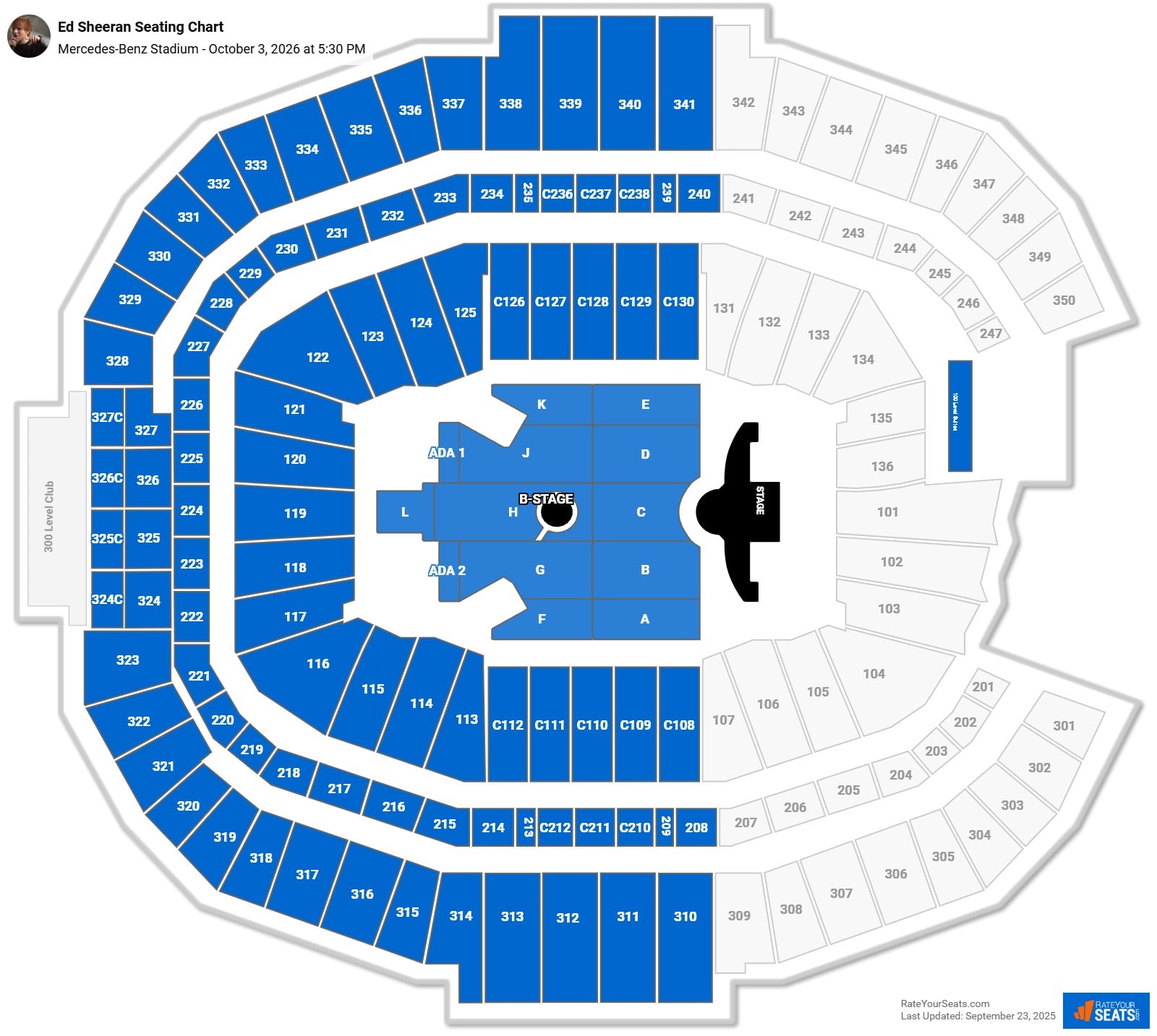 Ed Sheeran seating chart Mercedes-Benz Stadium
