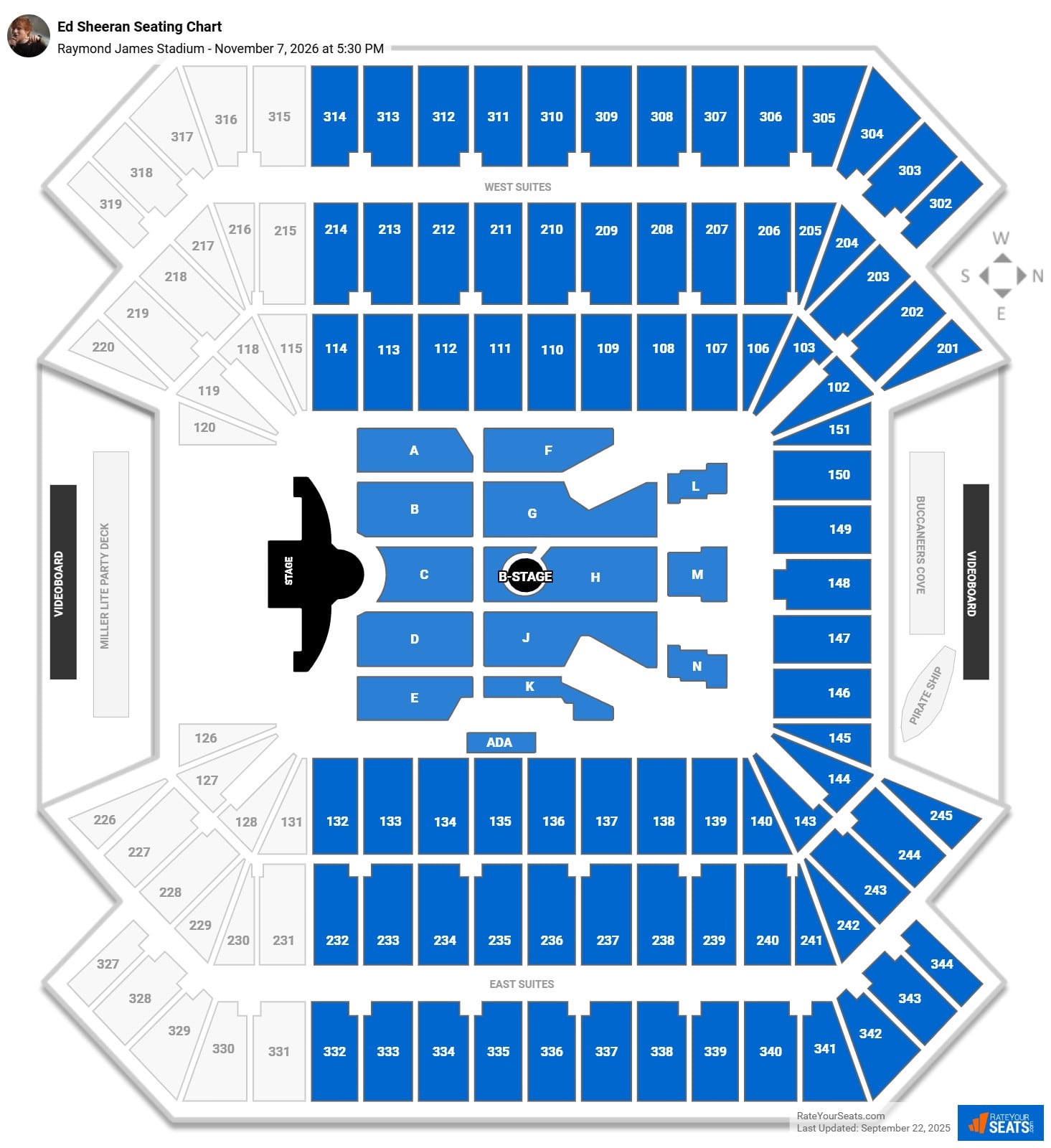 Ed Sheeran seating chart Raymond James Stadium