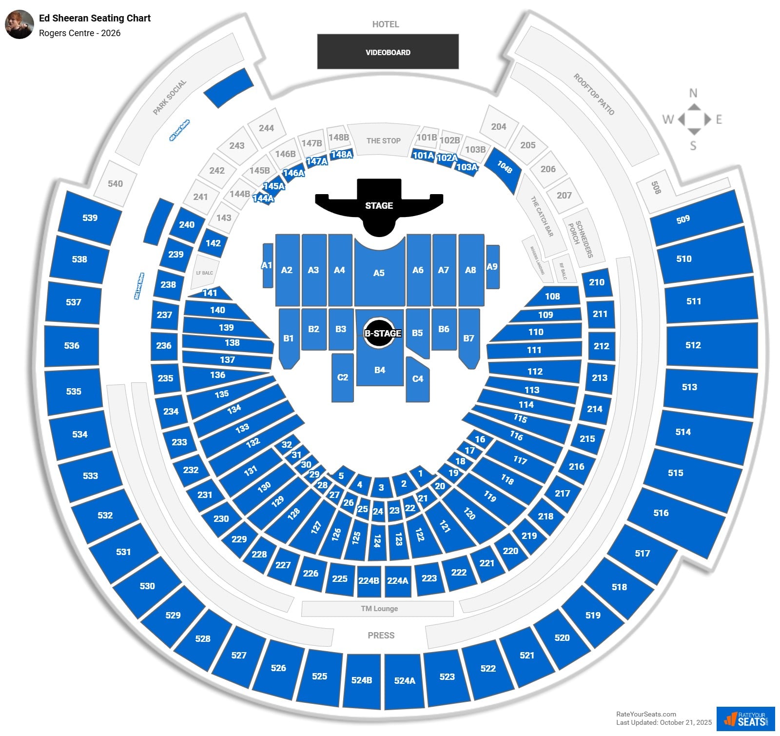 Ed Sheeran seating chart Rogers Centre