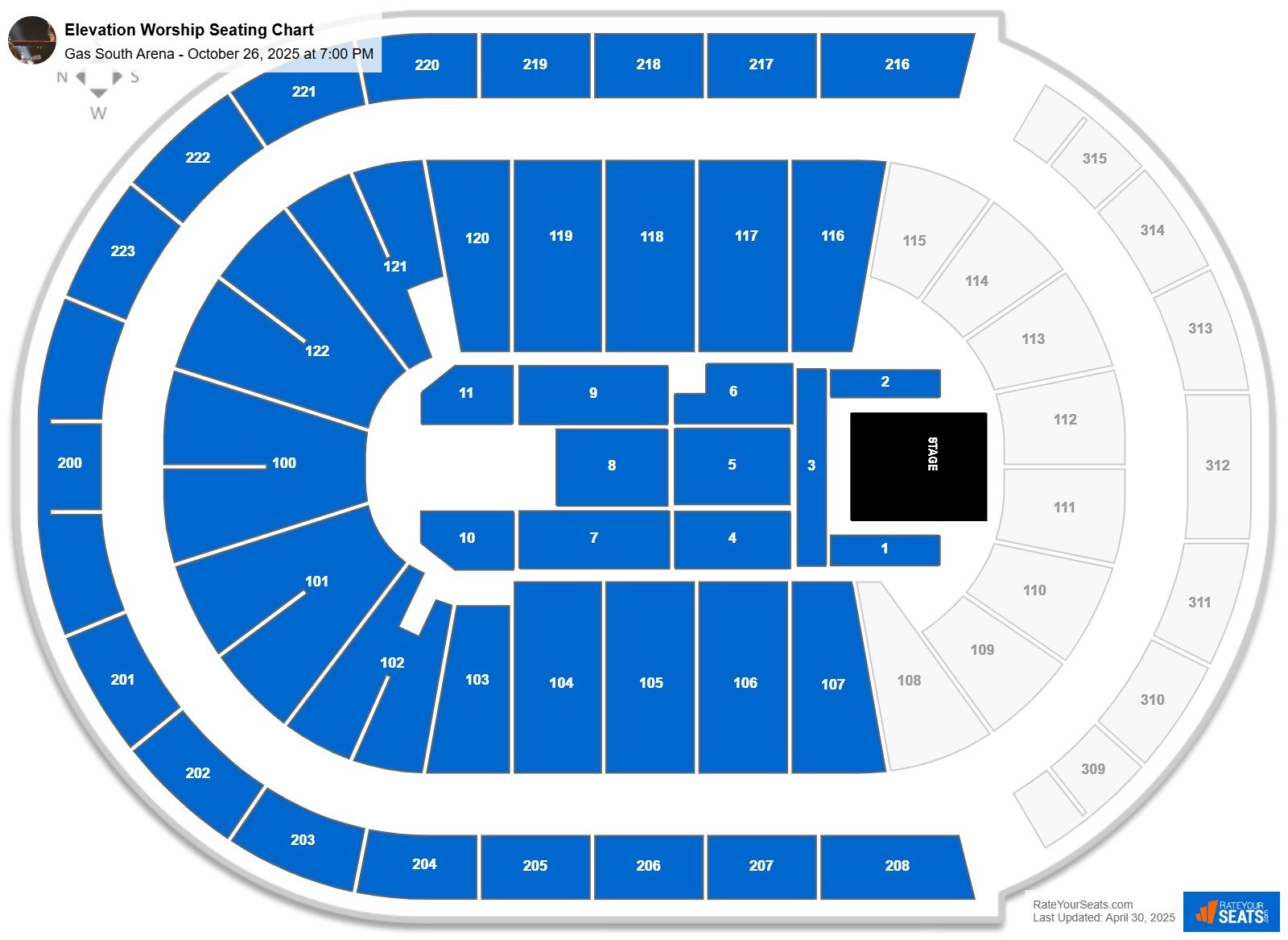 Elevation Worship seating chart Gas South Arena