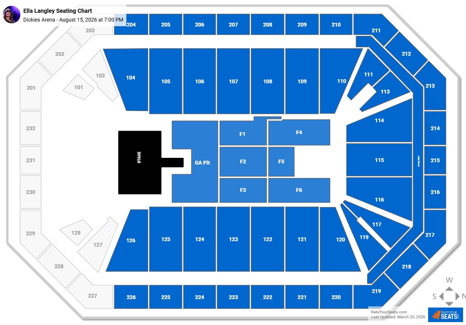 Ella Langley seating chart Dickies Arena