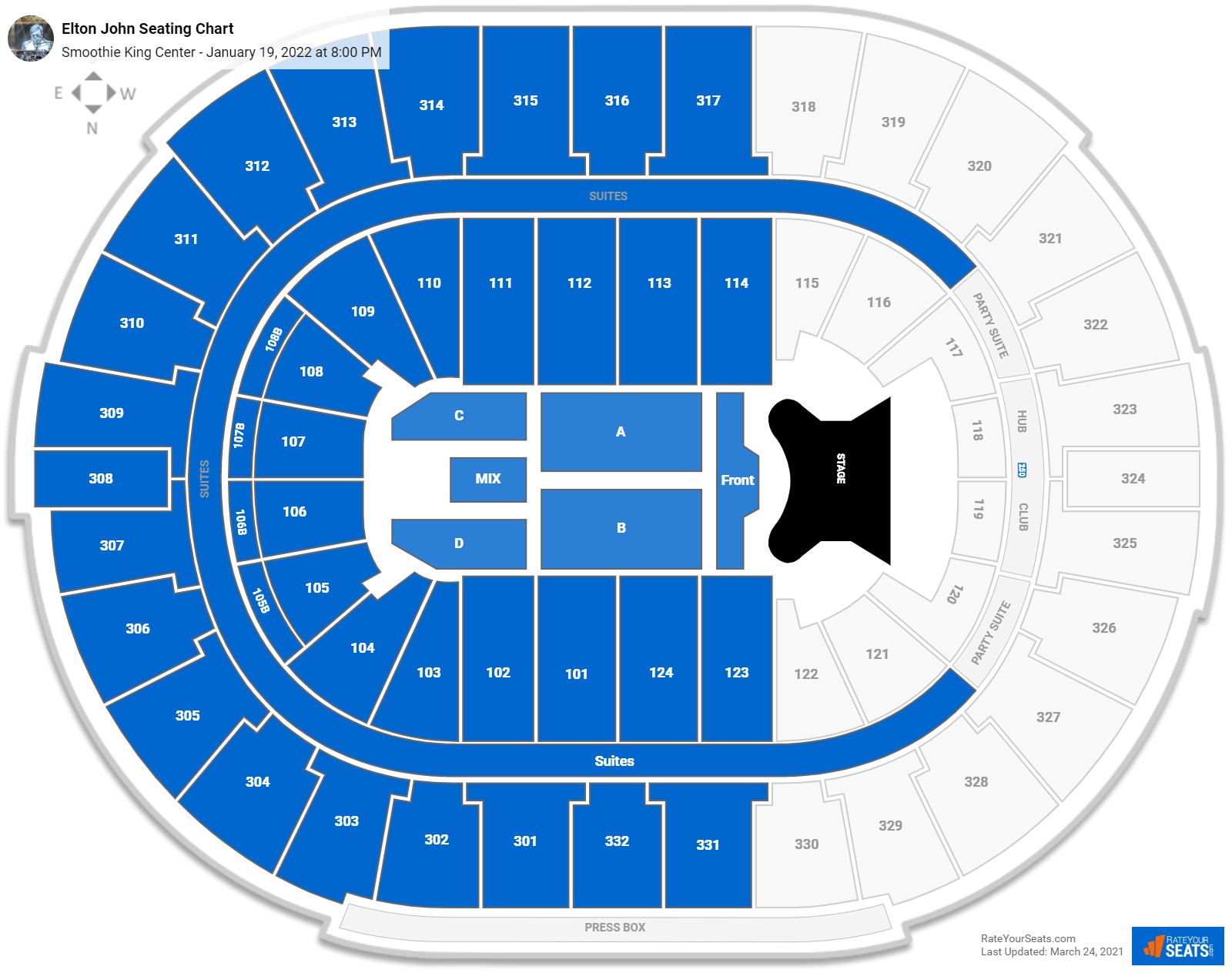 Smoothie King Center Seating Charts for Concerts - RateYourSeats.com