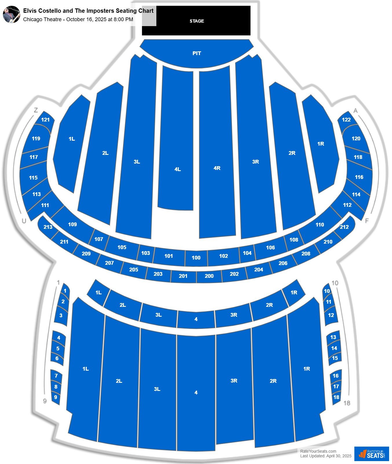 Elvis Costello and The Imposters seating chart Chicago Theatre
