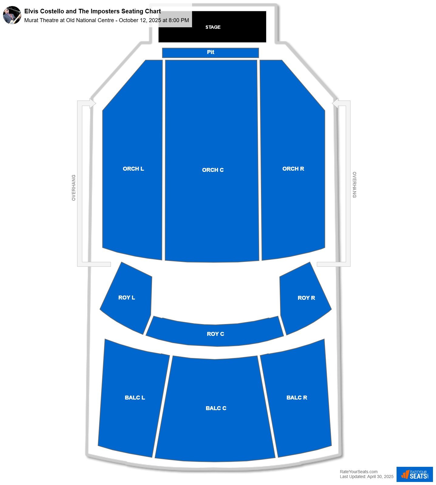 Elvis Costello and The Imposters seating chart Murat Theatre at Old National Centre