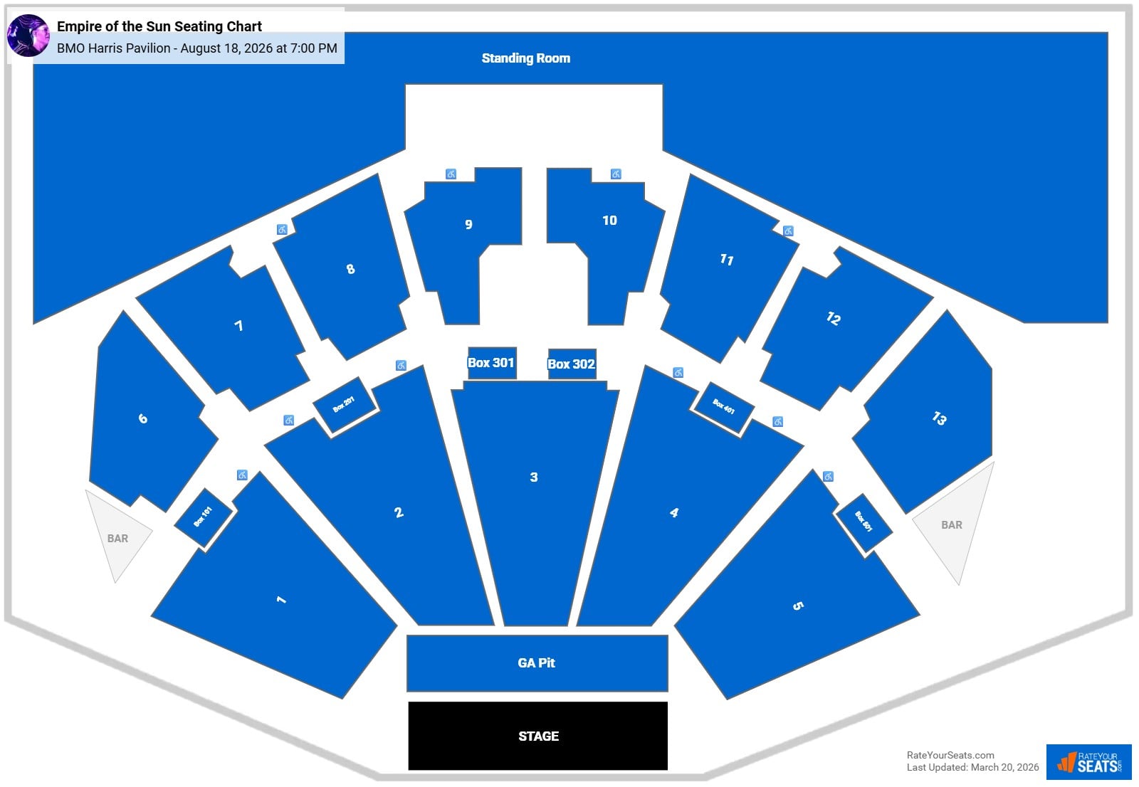 Empire of the Sun seating chart BMO Harris Pavilion