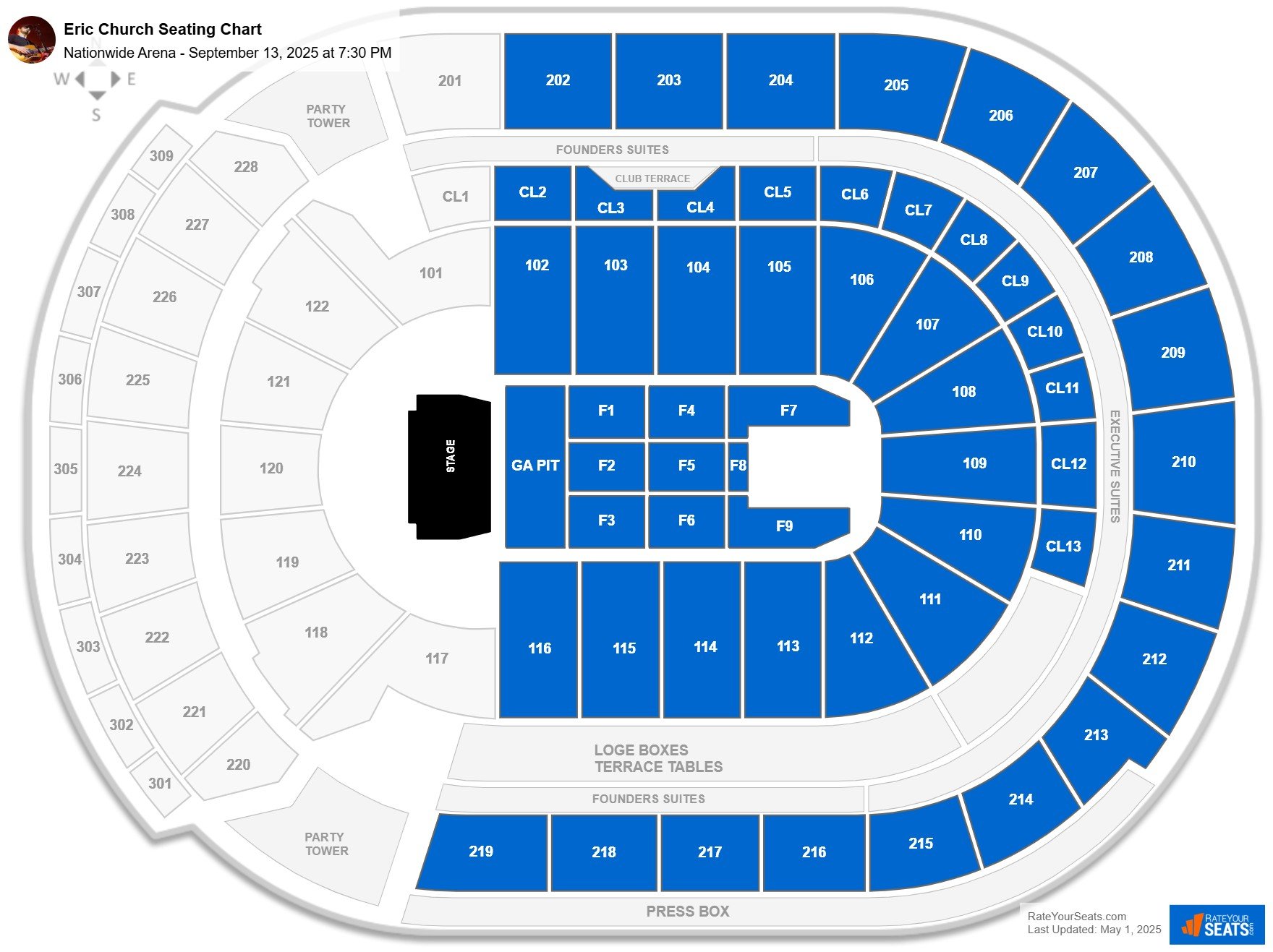 Eric Church seating chart Nationwide Arena