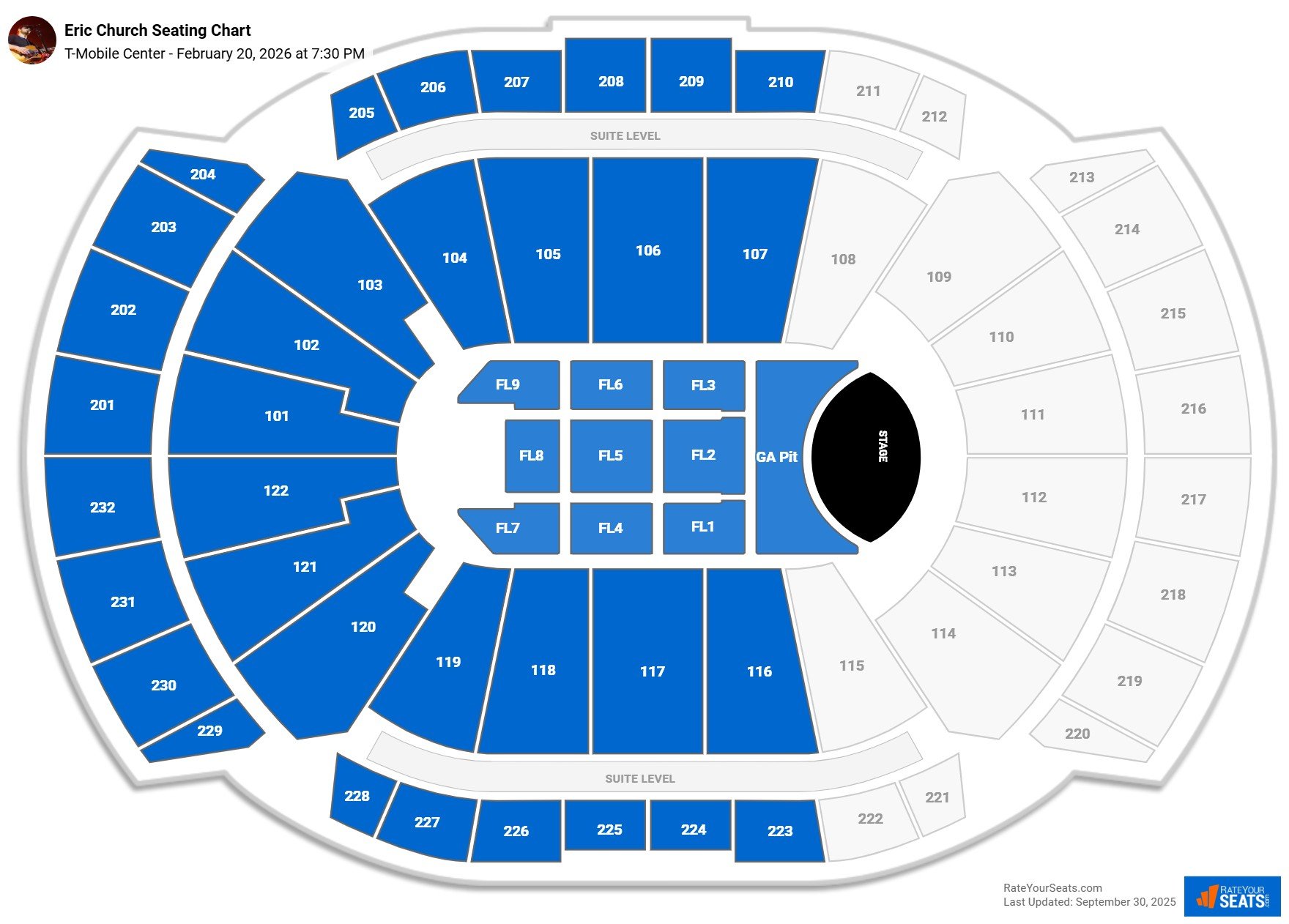 Eric Church seating chart T-Mobile Center