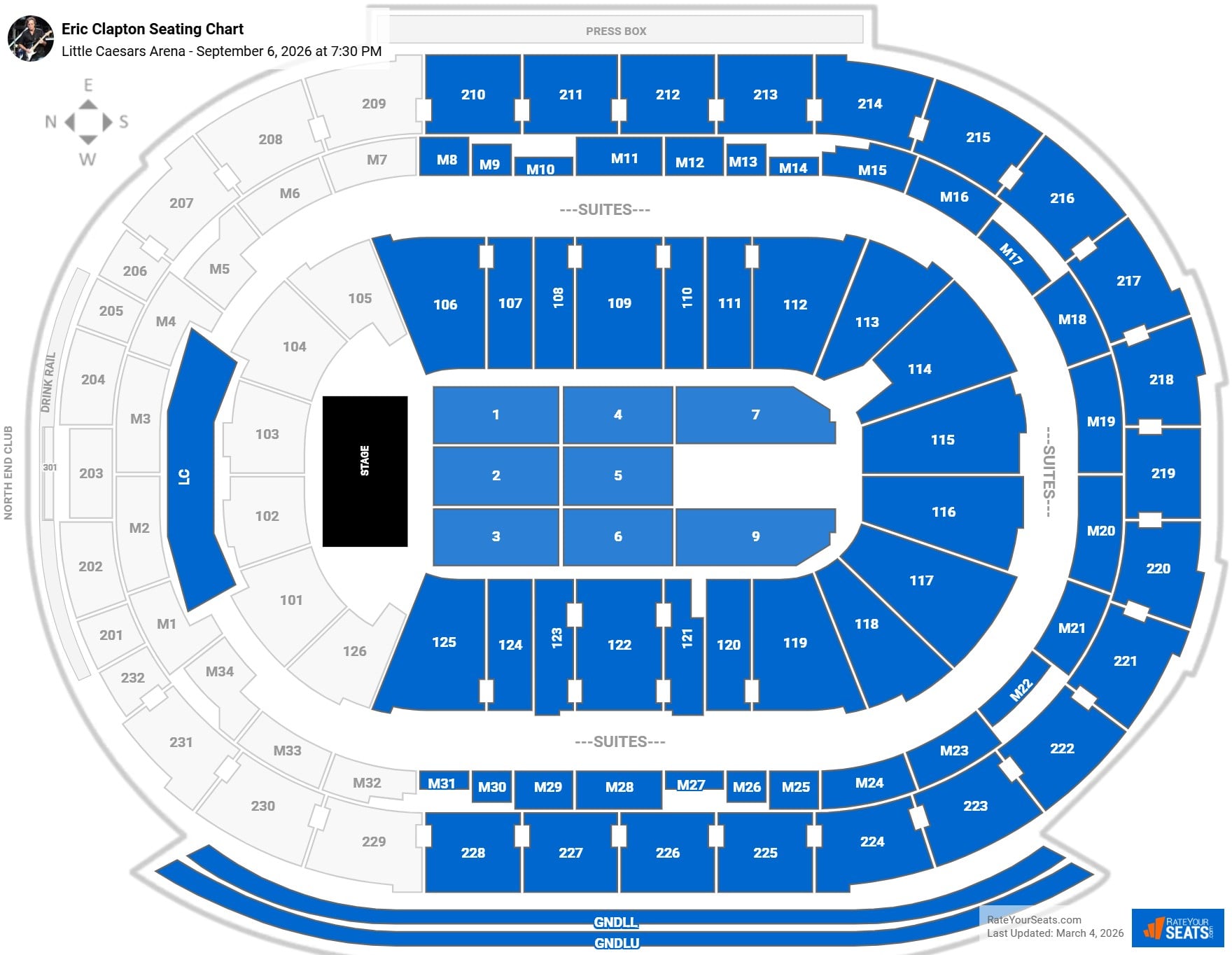 Eric Clapton seating chart Little Caesars Arena