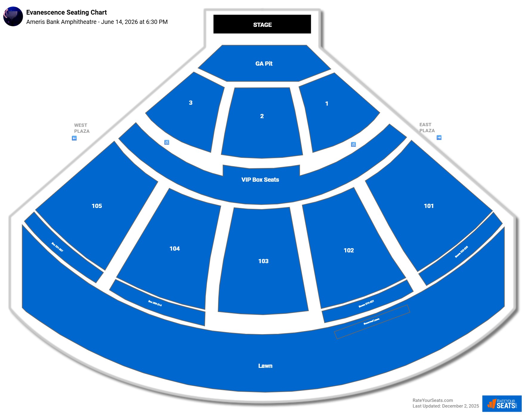 Evanescence seating chart Ameris Bank Amphitheatre