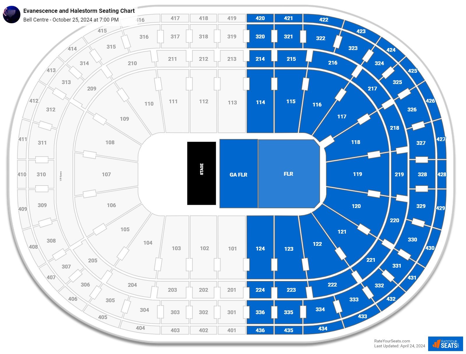 Evanescence and Halestorm seating chart Bell Centre