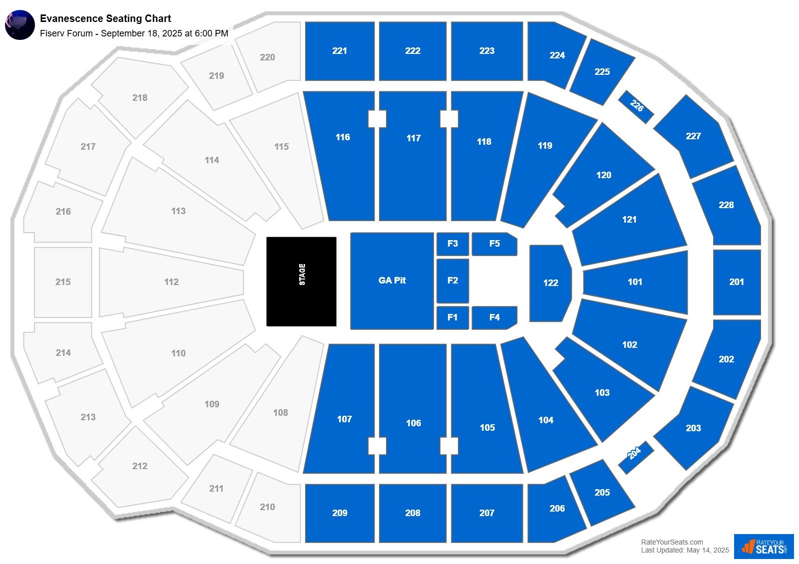 Evanescence seating chart Fiserv Forum