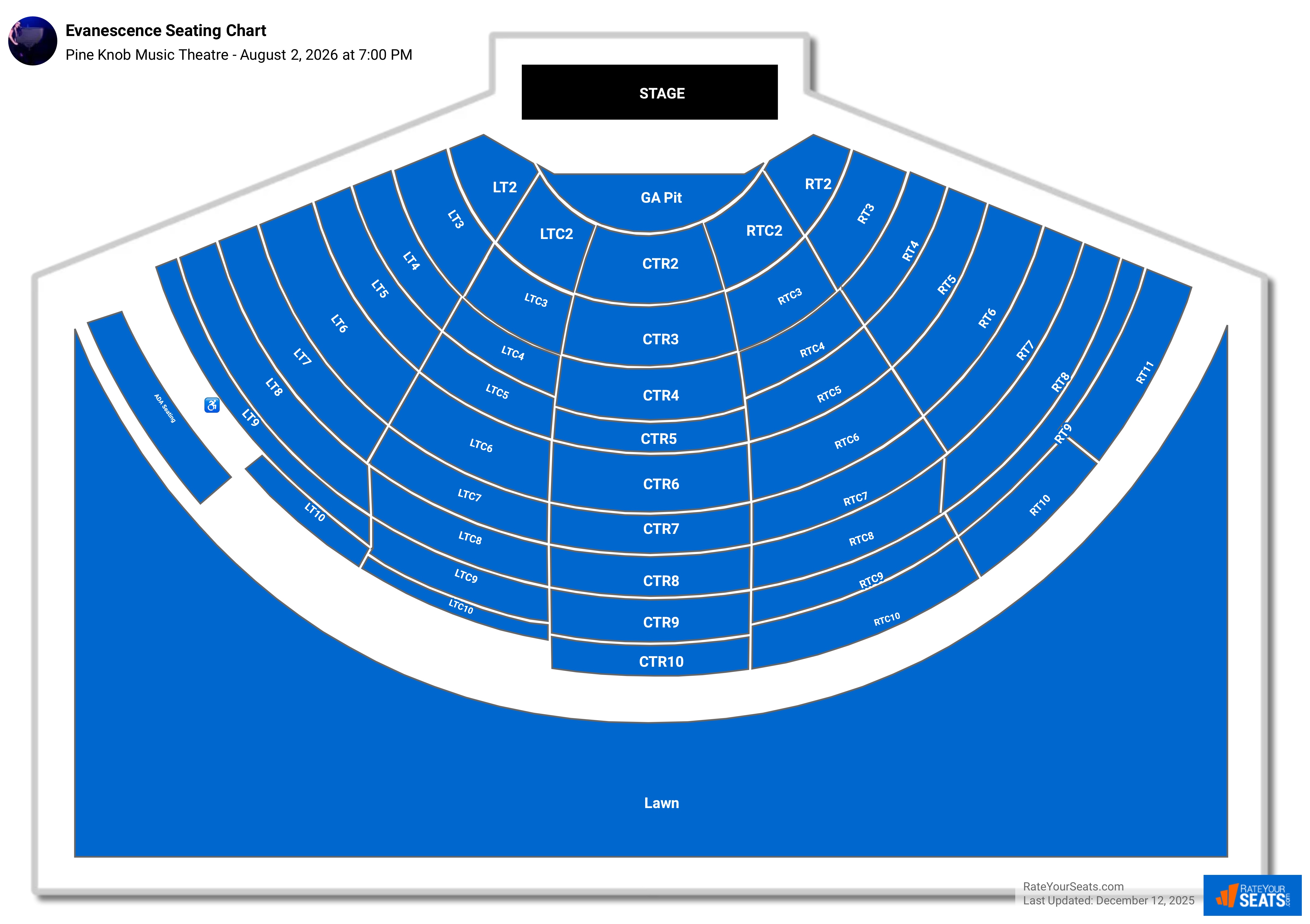 Evanescence seating chart Pine Knob Music Theatre