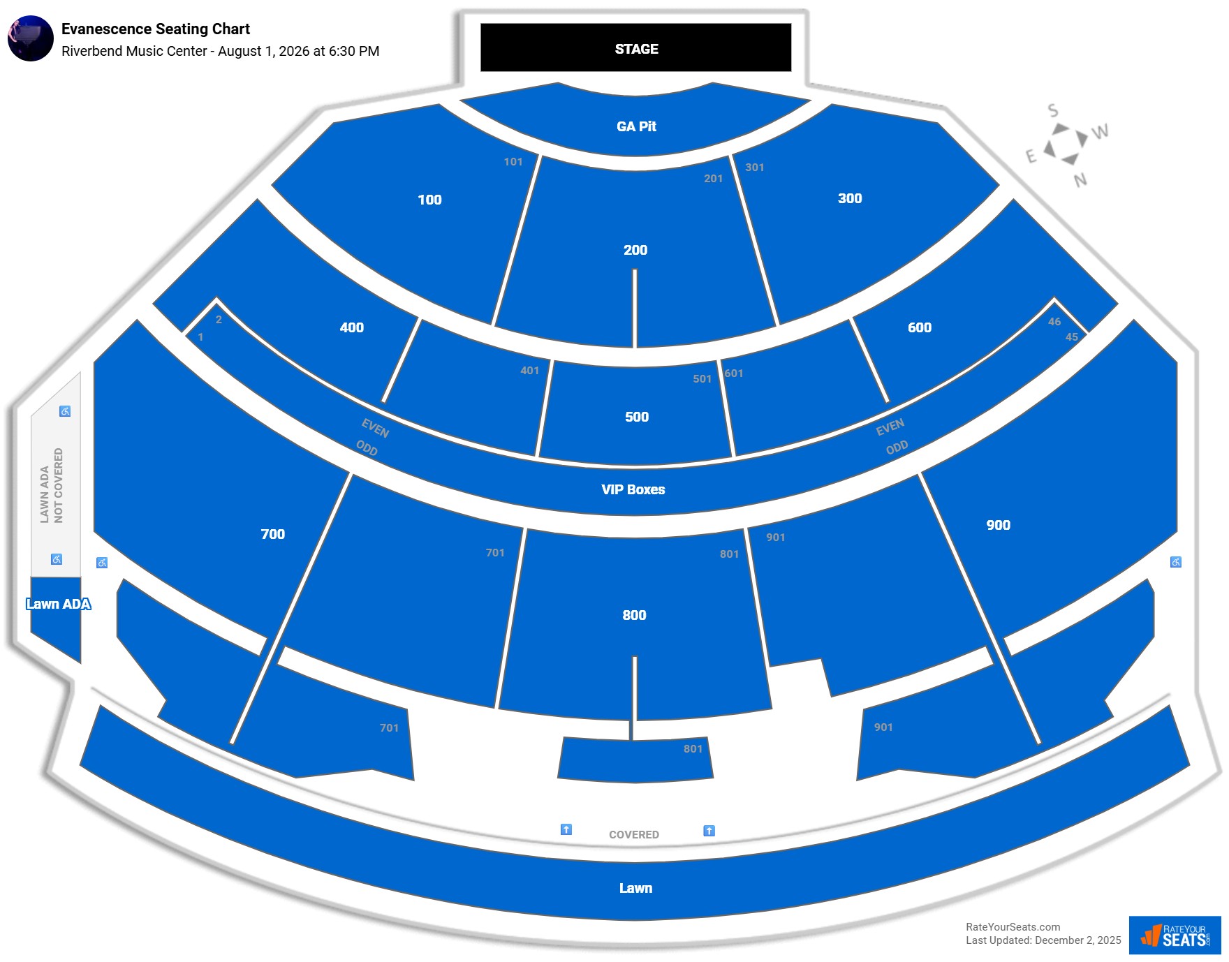 Evanescence seating chart Riverbend Music Center