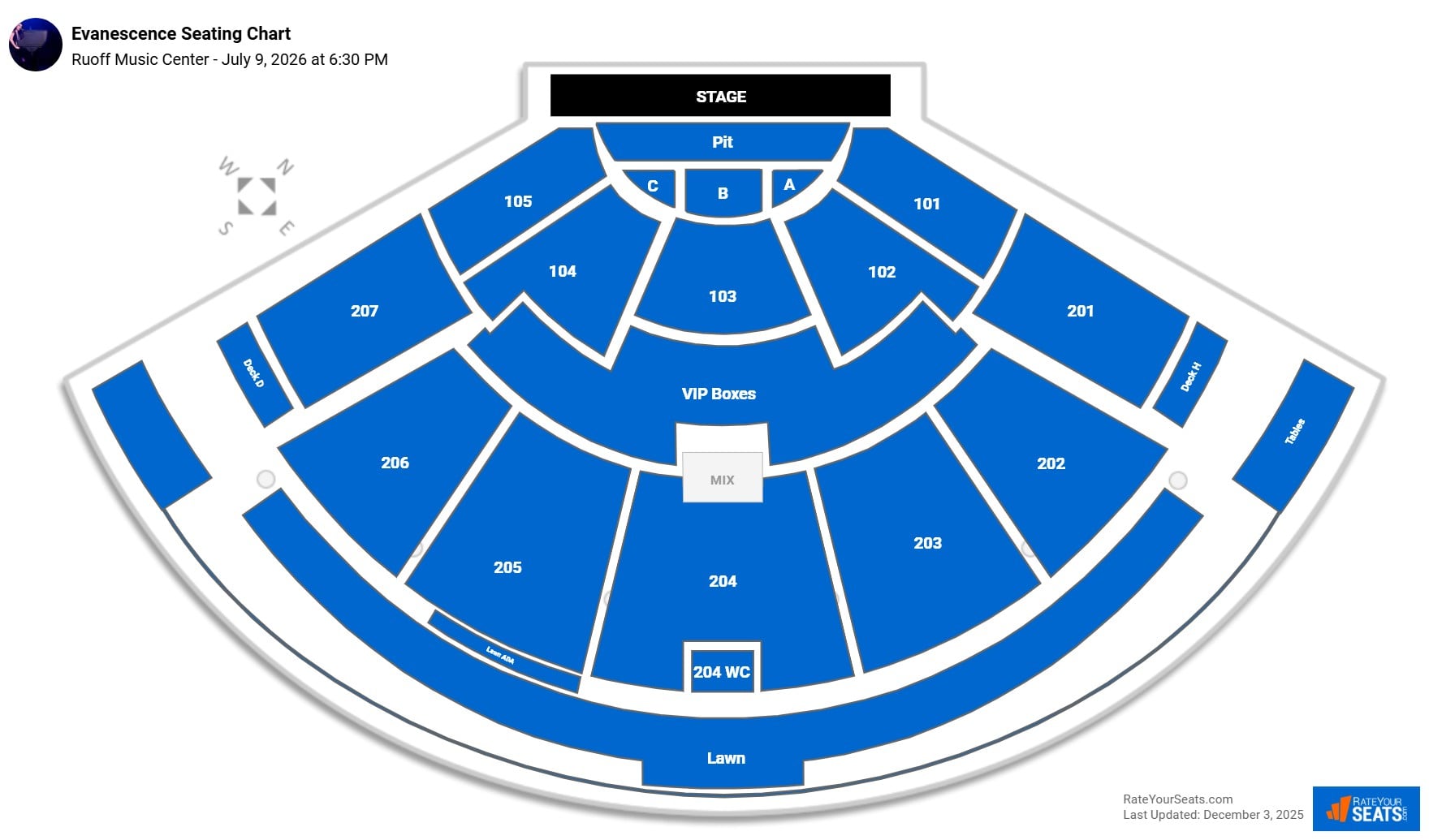 Evanescence seating chart Ruoff Music Center