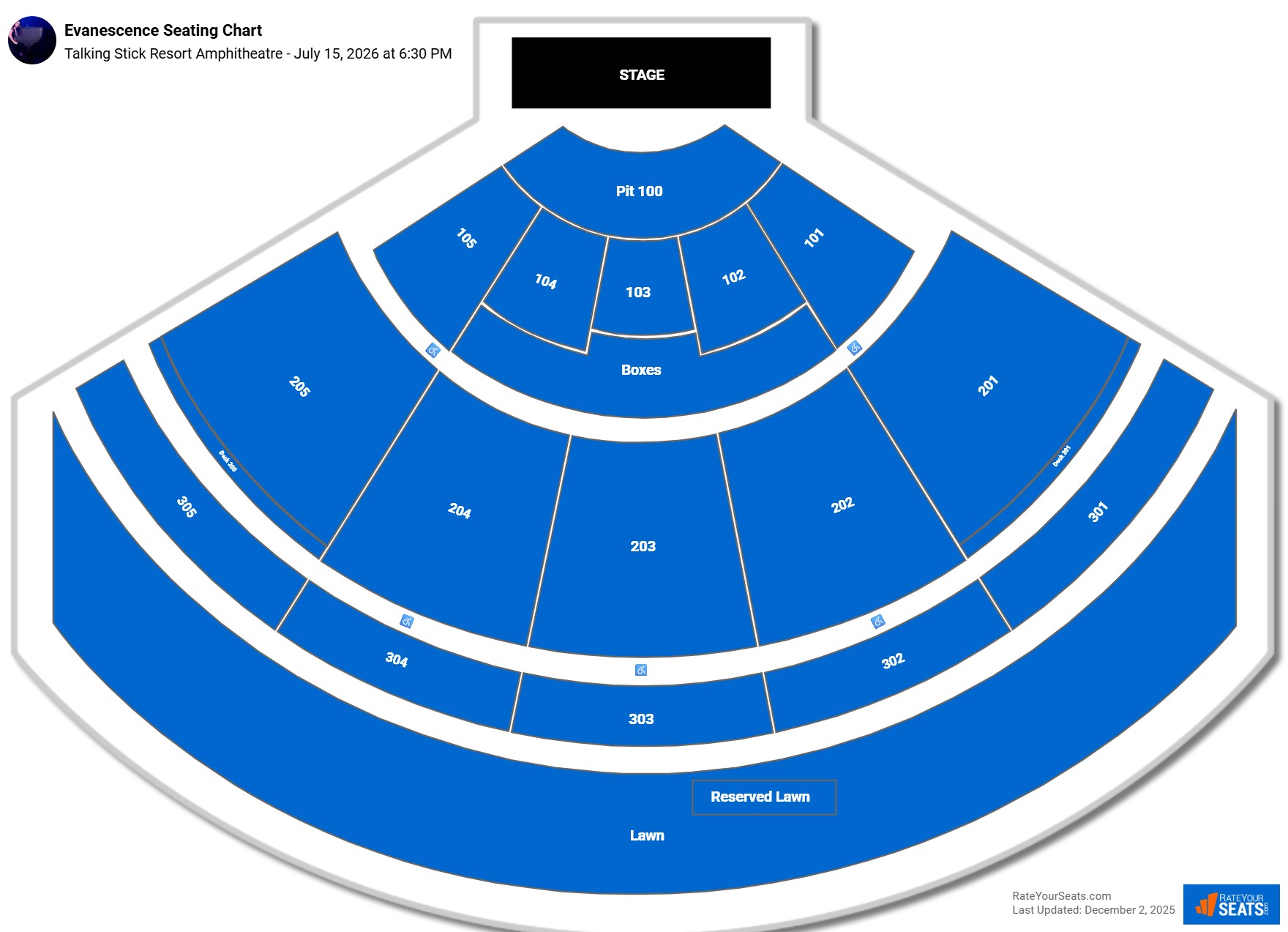 Evanescence seating chart Talking Stick Resort Amphitheatre
