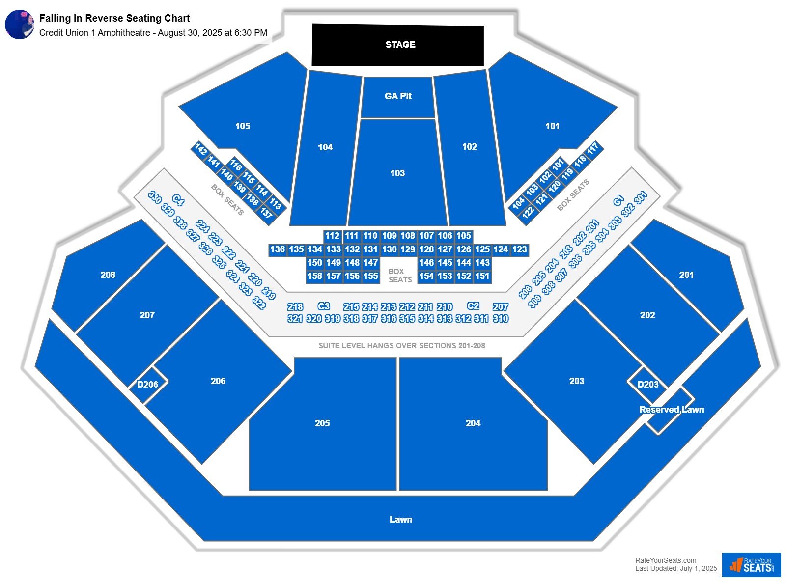 Falling In Reverse seating chart Credit Union 1 Amphitheatre
