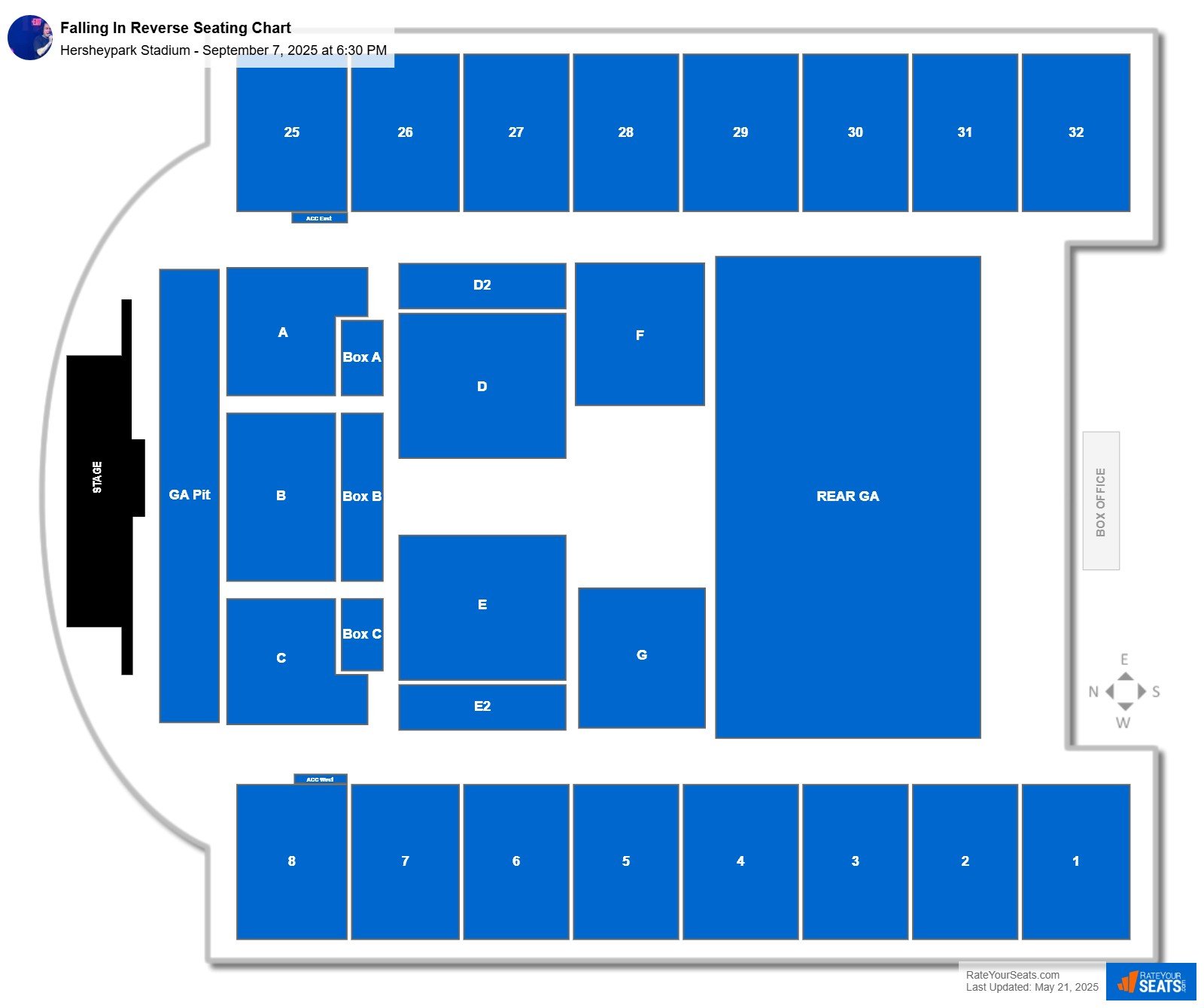 Falling In Reverse seating chart Hersheypark Stadium