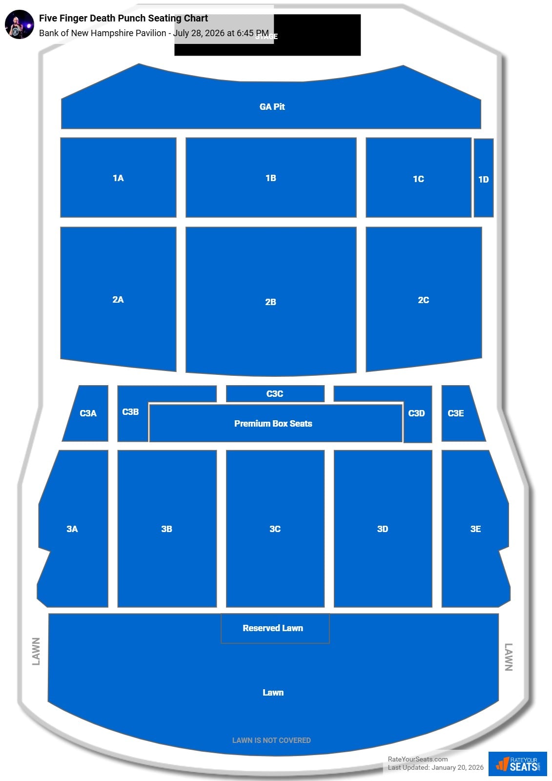 Five Finger Death Punch seating chart Bank of New Hampshire Pavilion