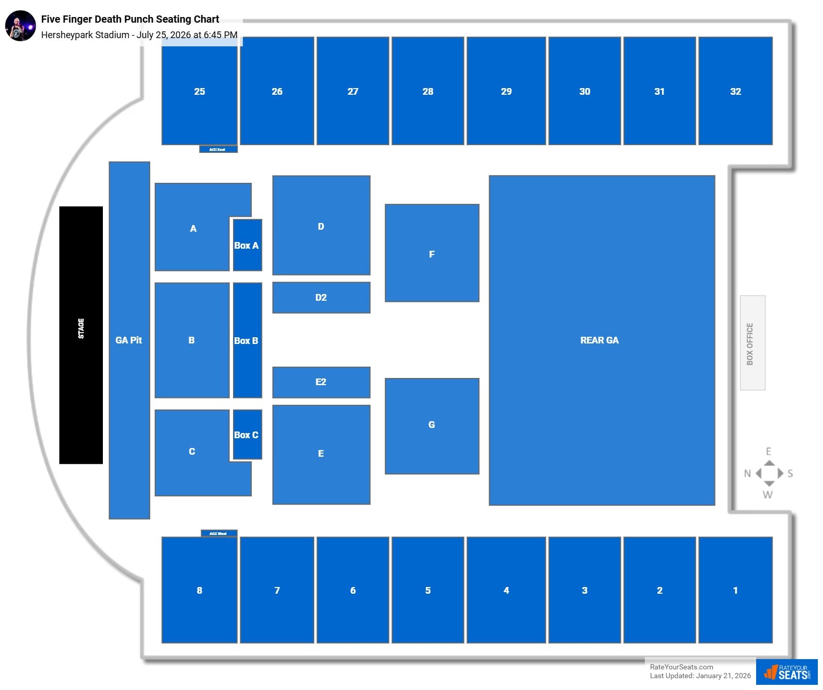 Five Finger Death Punch seating chart Hersheypark Stadium