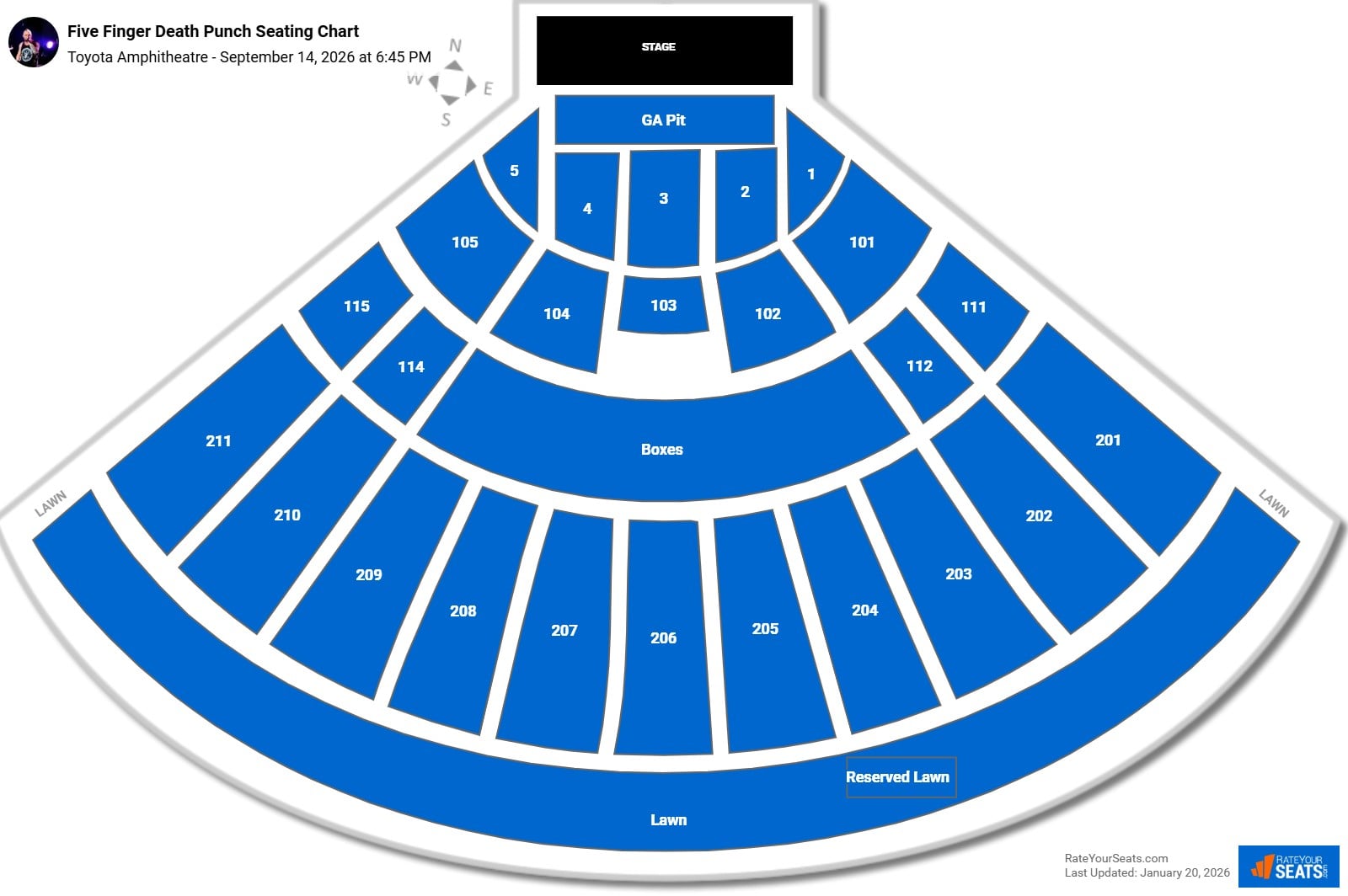 Five Finger Death Punch seating chart Toyota Amphitheatre