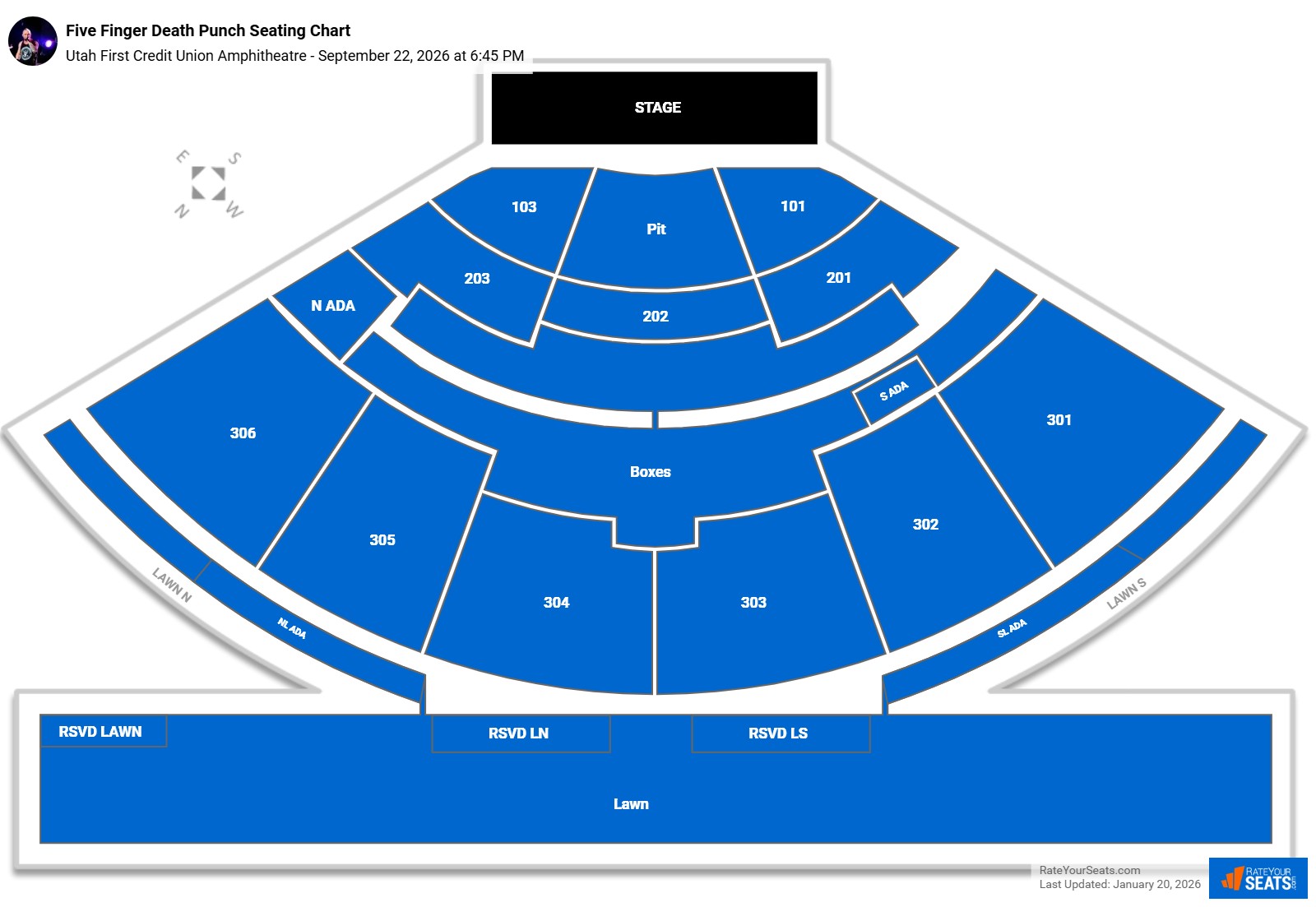 Five Finger Death Punch seating chart Utah First Credit Union Amphitheatre