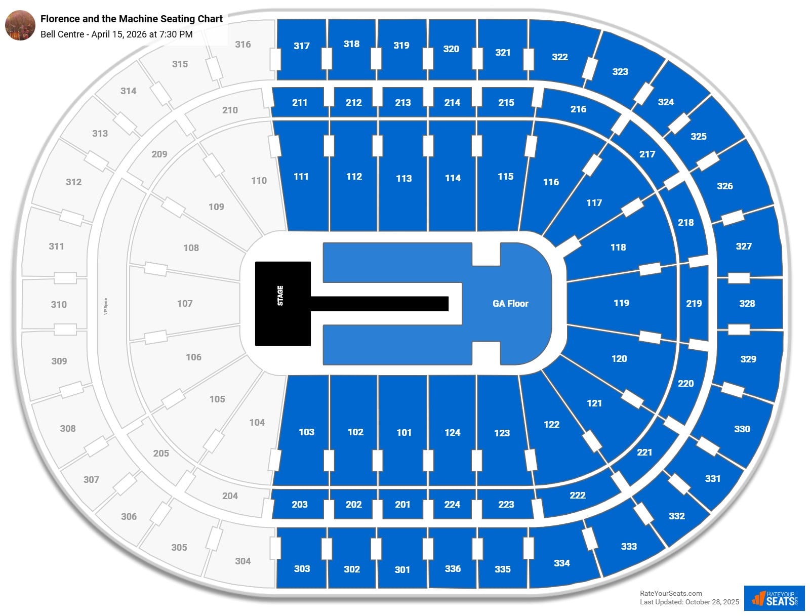 Florence and the Machine seating chart Bell Centre