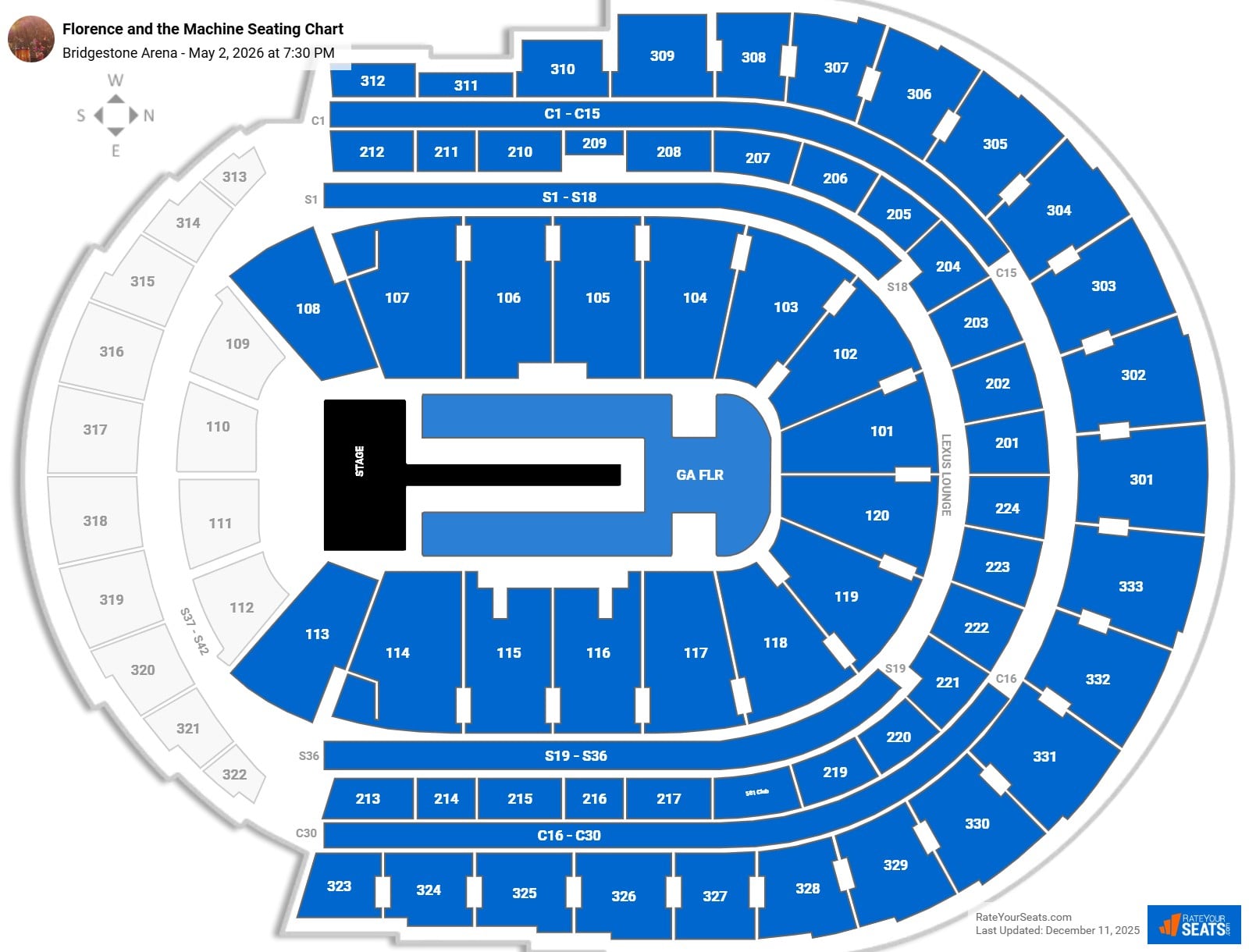 Florence and the Machine seating chart Bridgestone Arena