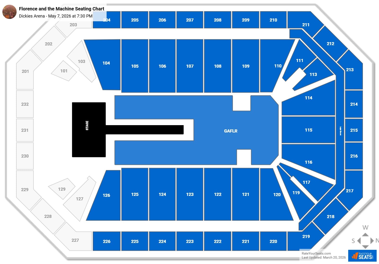 Florence and the Machine seating chart Dickies Arena