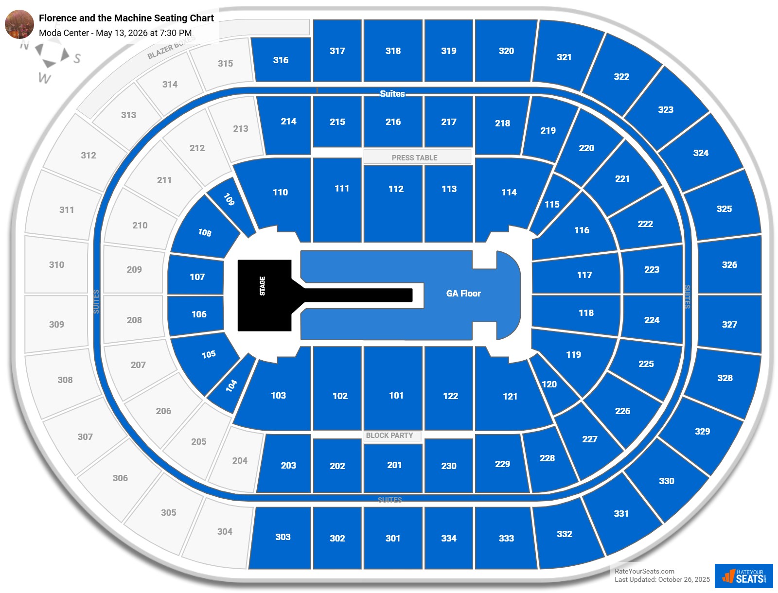 Florence and the Machine seating chart Moda Center
