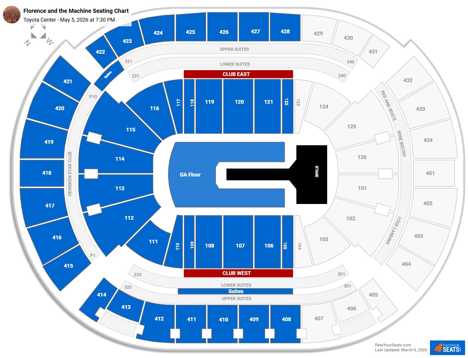 Florence and the Machine seating chart Toyota Center