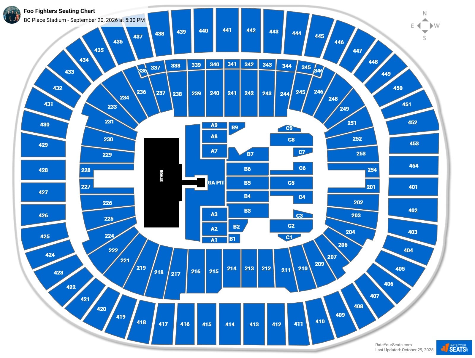 Foo Fighters seating chart BC Place Stadium