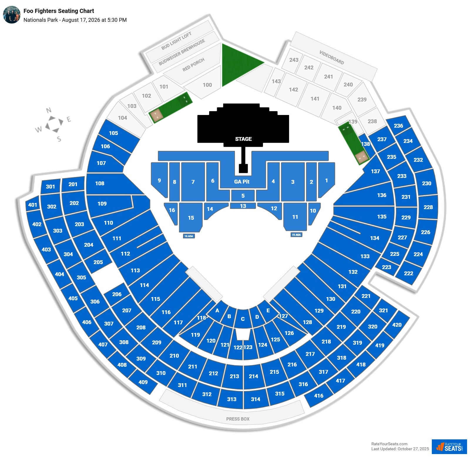 Foo Fighters seating chart Nationals Park