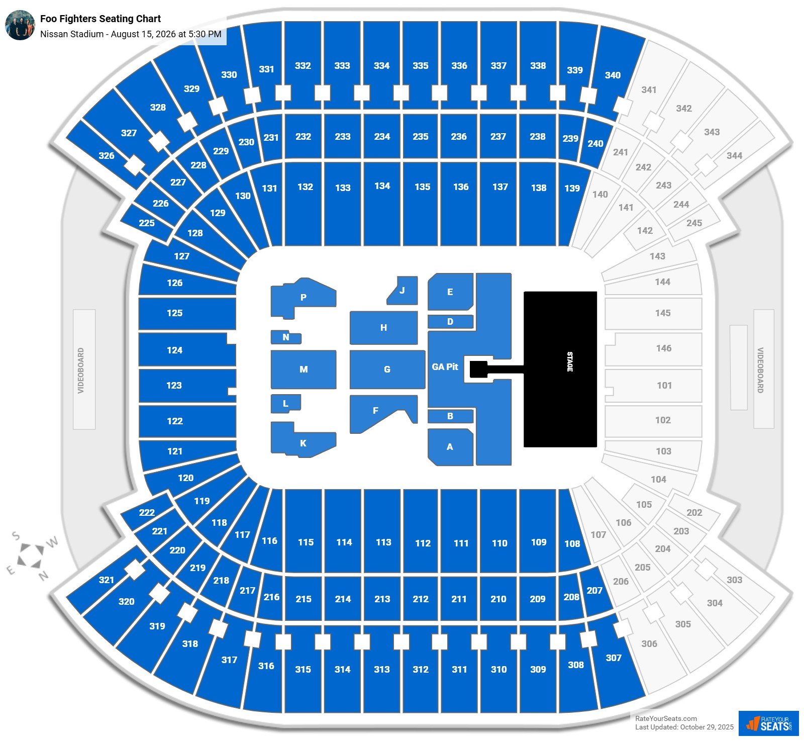 Foo Fighters seating chart Nissan Stadium