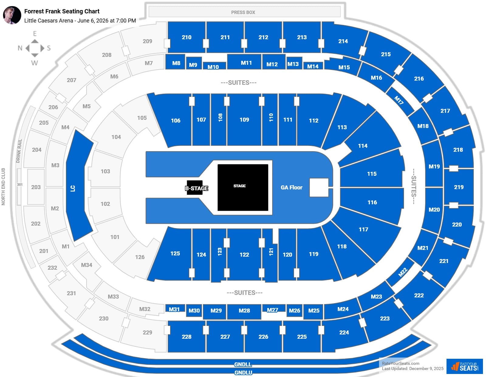 Forrest Frank seating chart Little Caesars Arena