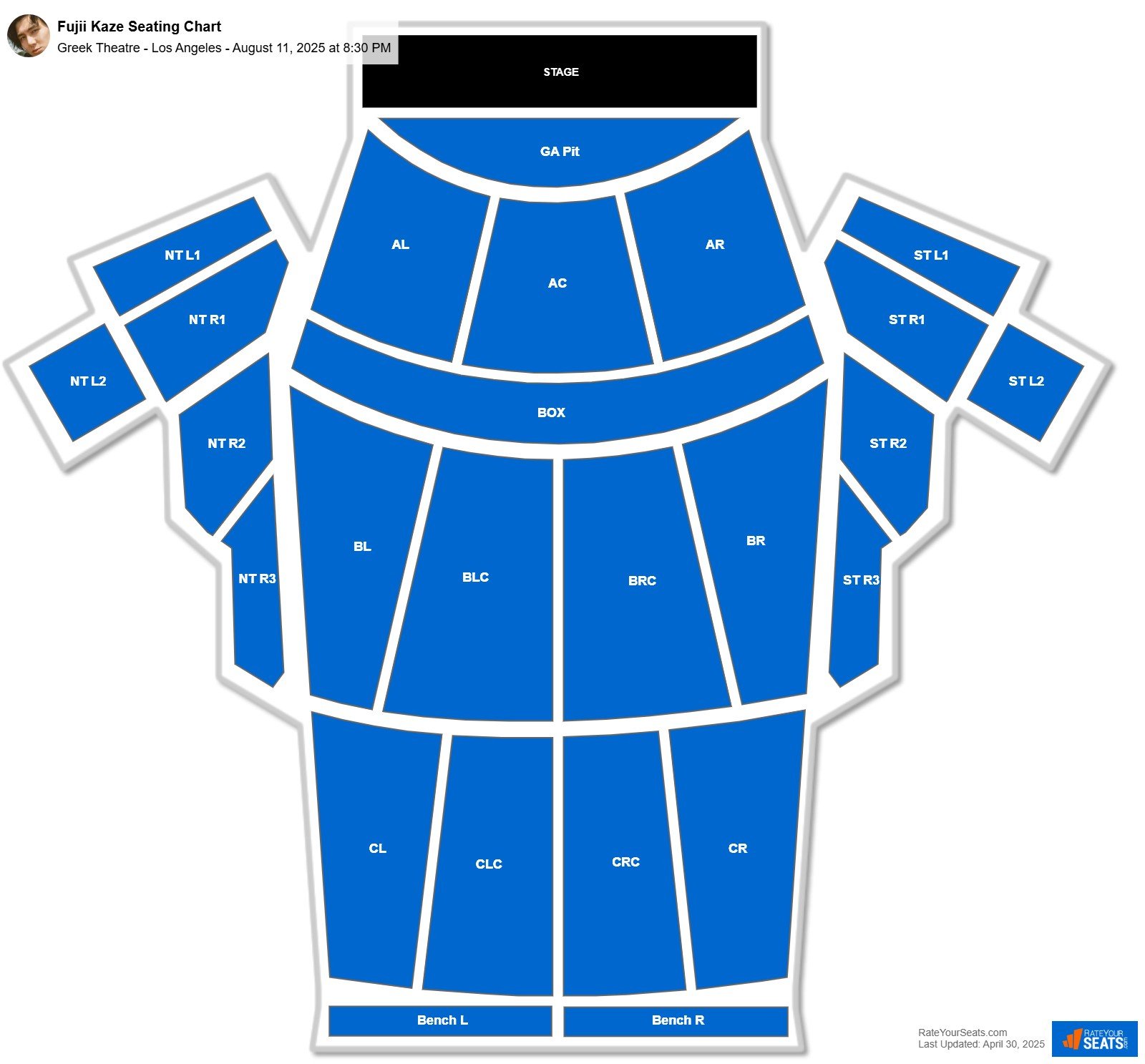 Fujii Kaze seating chart Greek Theatre - Los Angeles