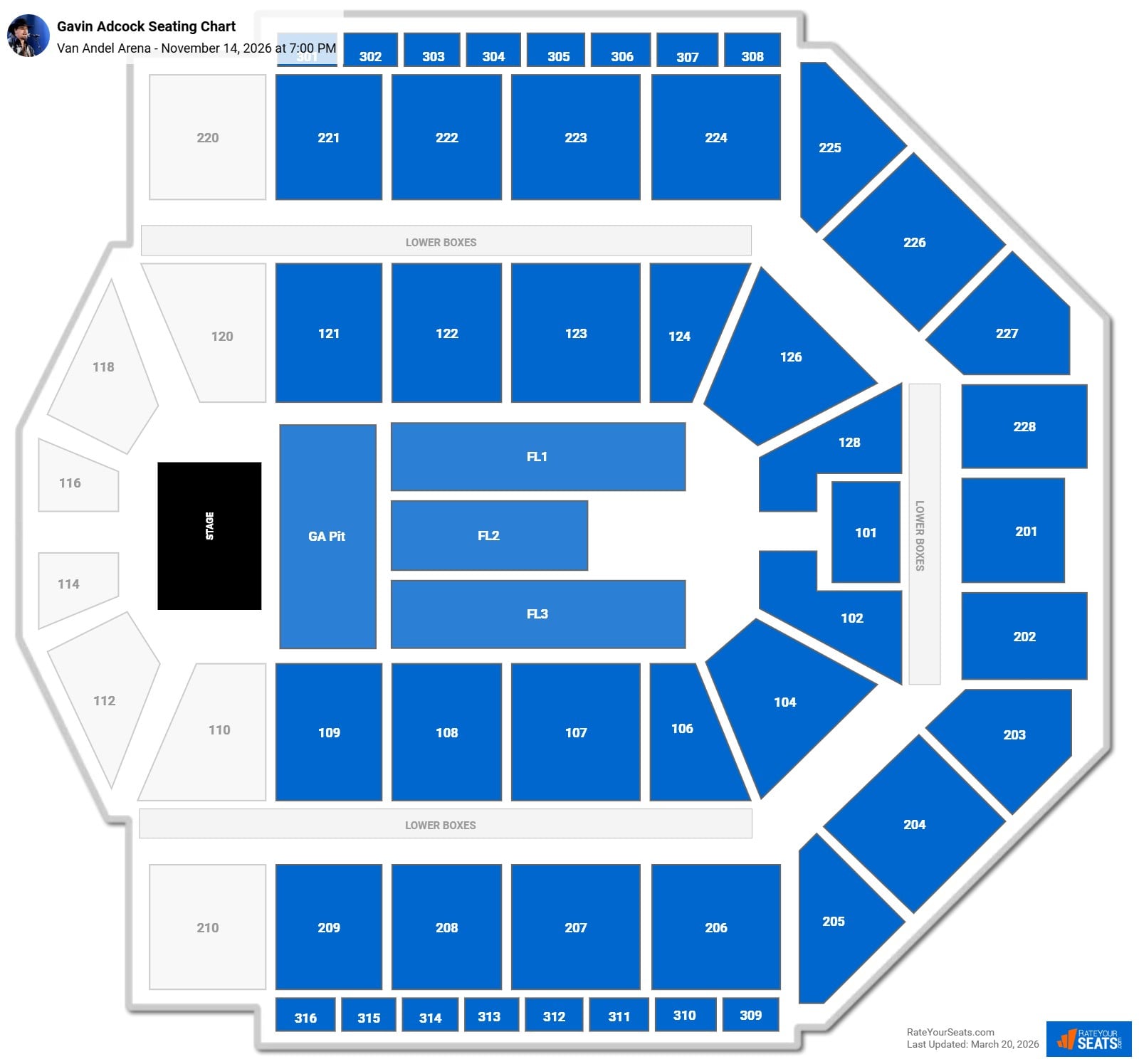Gavin Adcock seating chart Van Andel Arena