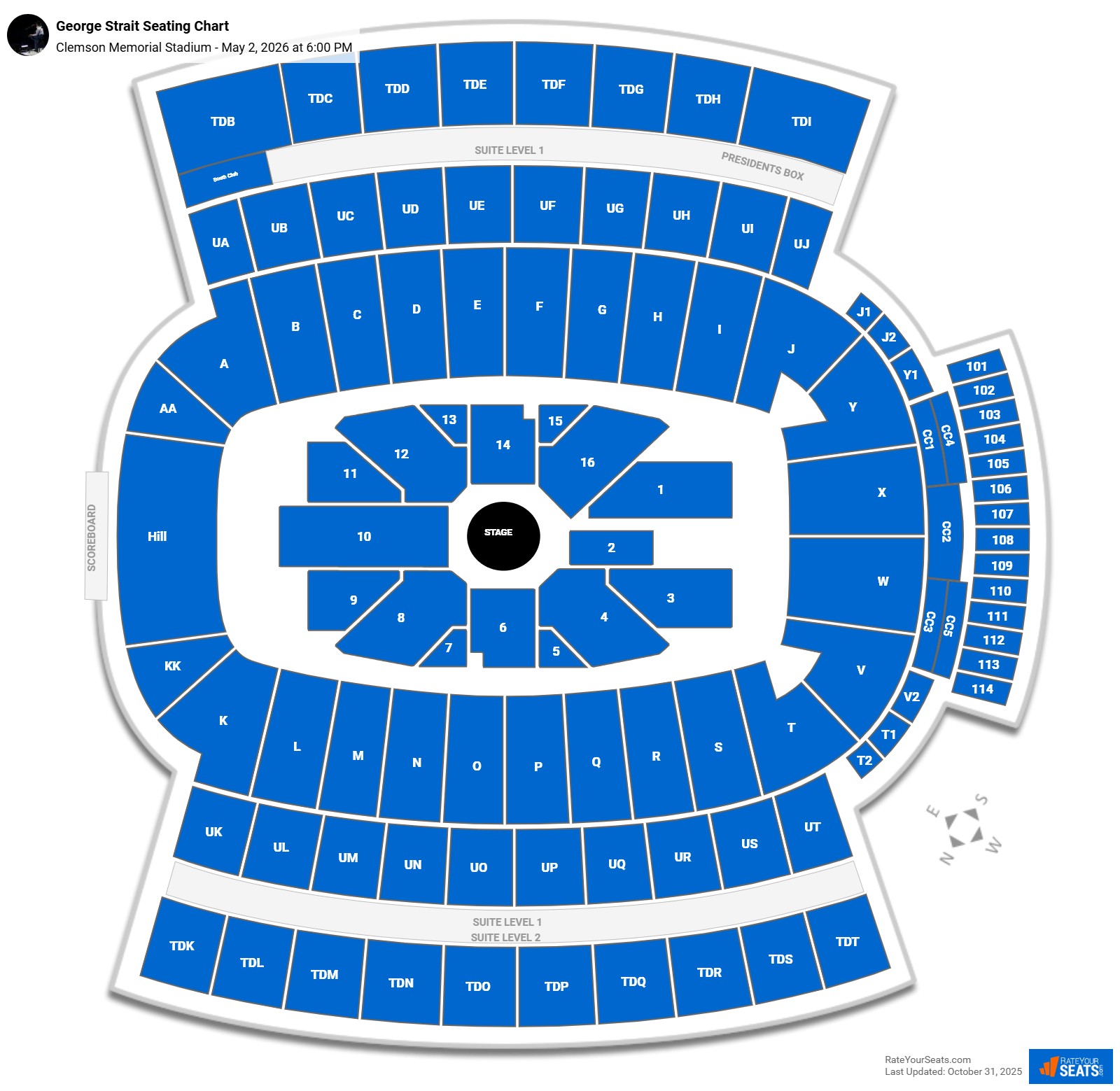 George Strait seating chart Clemson Memorial Stadium