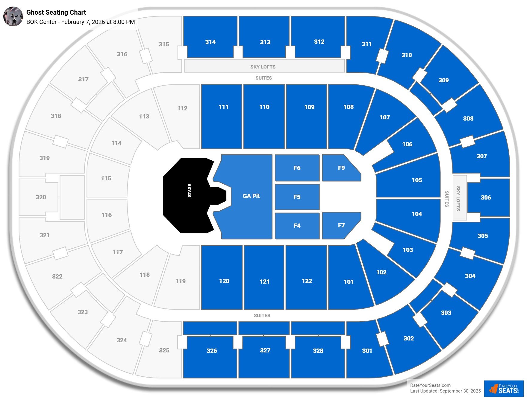 Ghost seating chart BOK Center