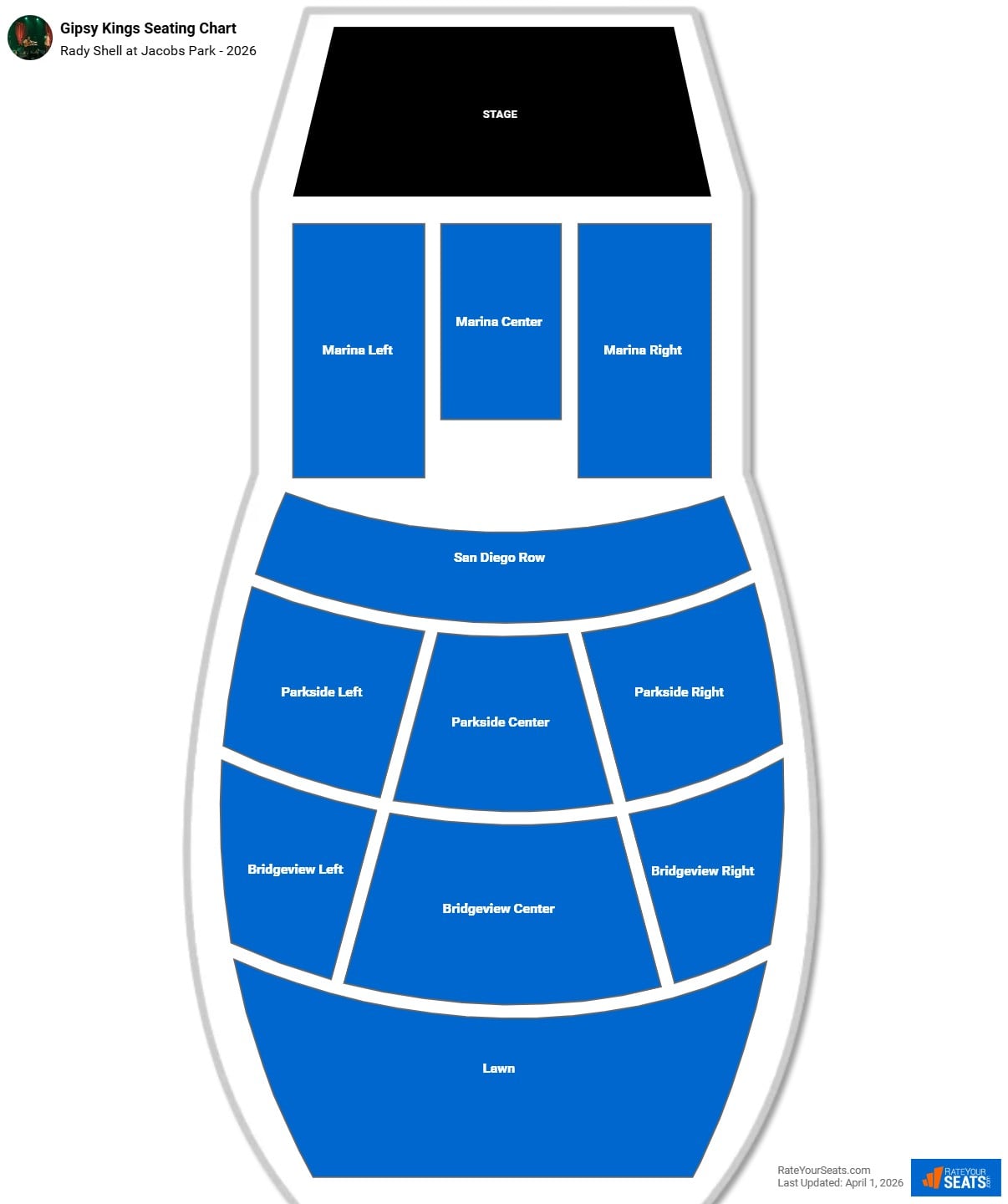Gipsy Kings seating chart Rady Shell at Jacobs Park