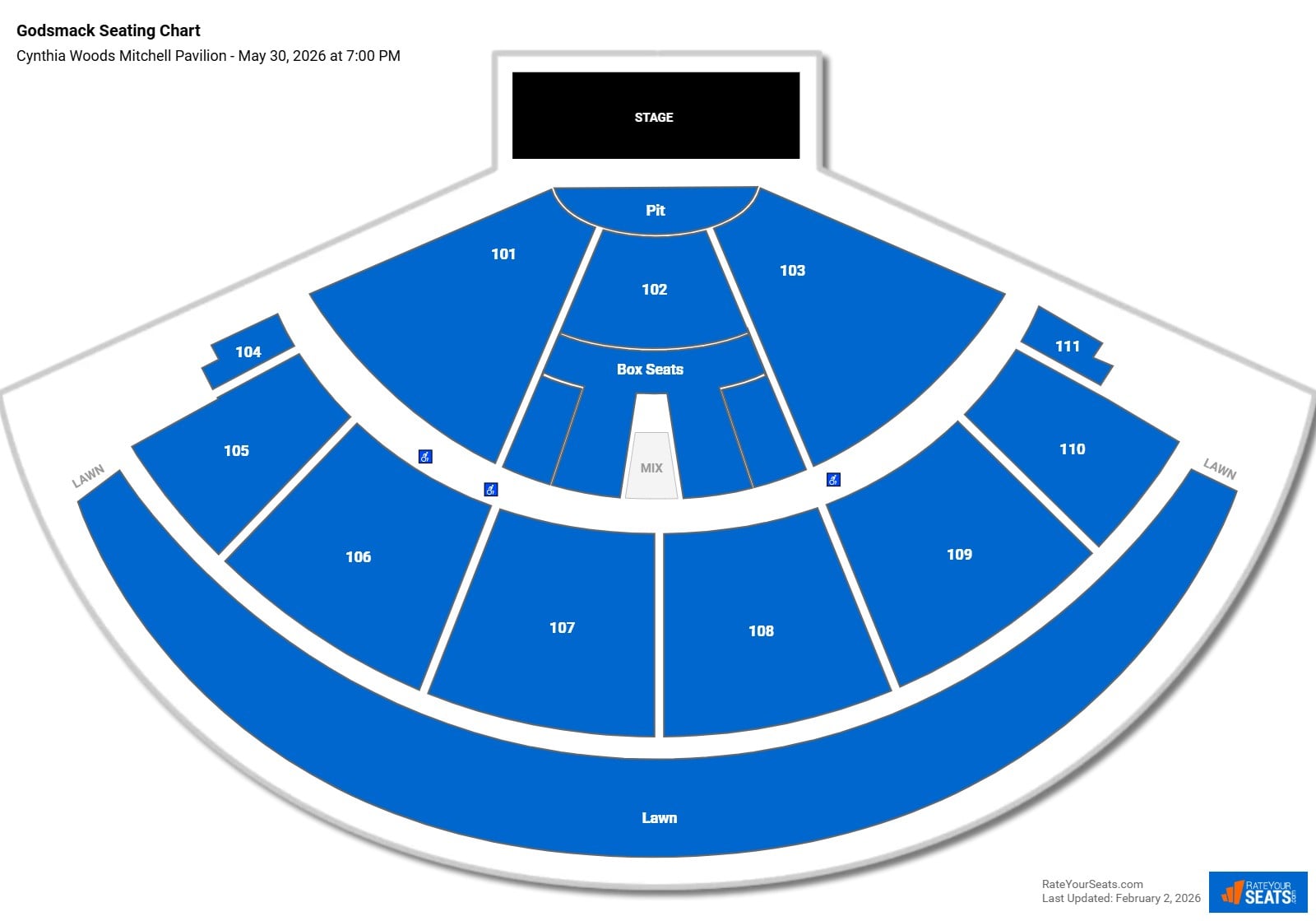 Godsmack seating chart Cynthia Woods Mitchell Pavilion