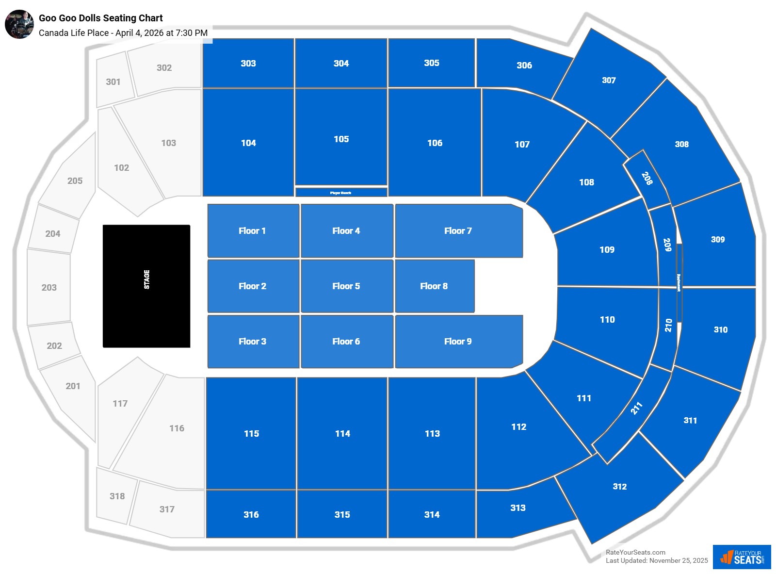 Goo Goo Dolls seating chart Canada Life Place